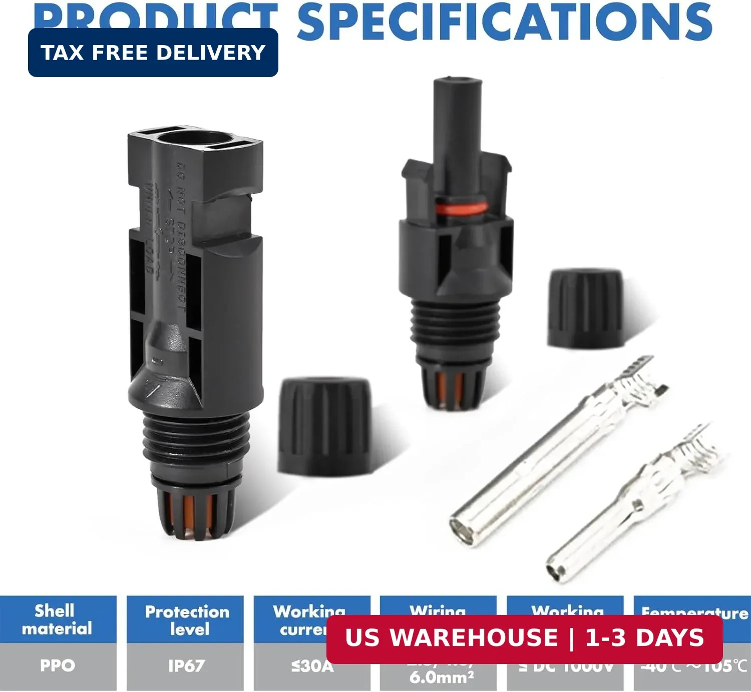 16 PCS Solar Panel Connectors, Male/Female IP67 Waterproof 1000V 30A Solar Cable