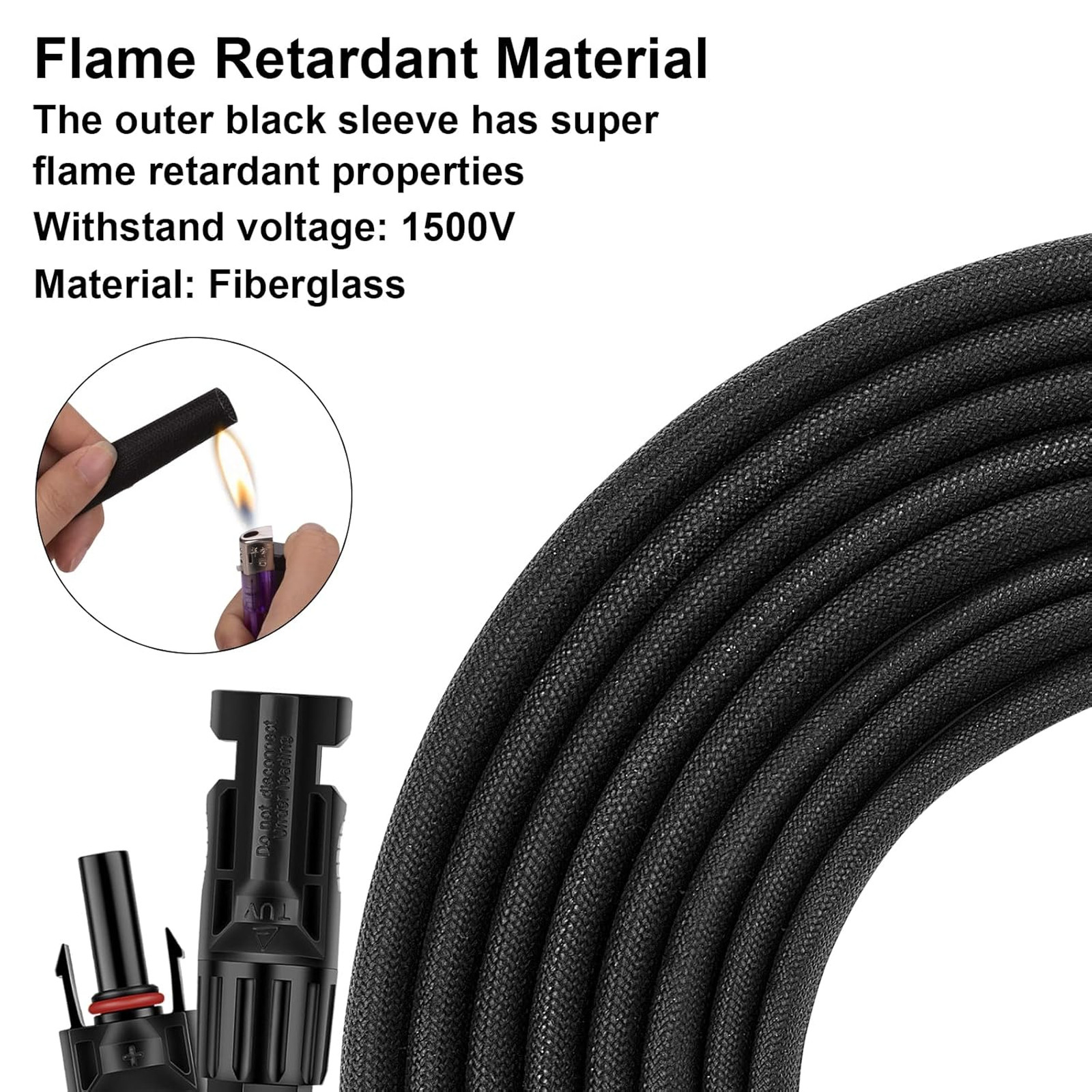 20FT 12AWG Solar Panel Extension Cable with Male and Female Connectors