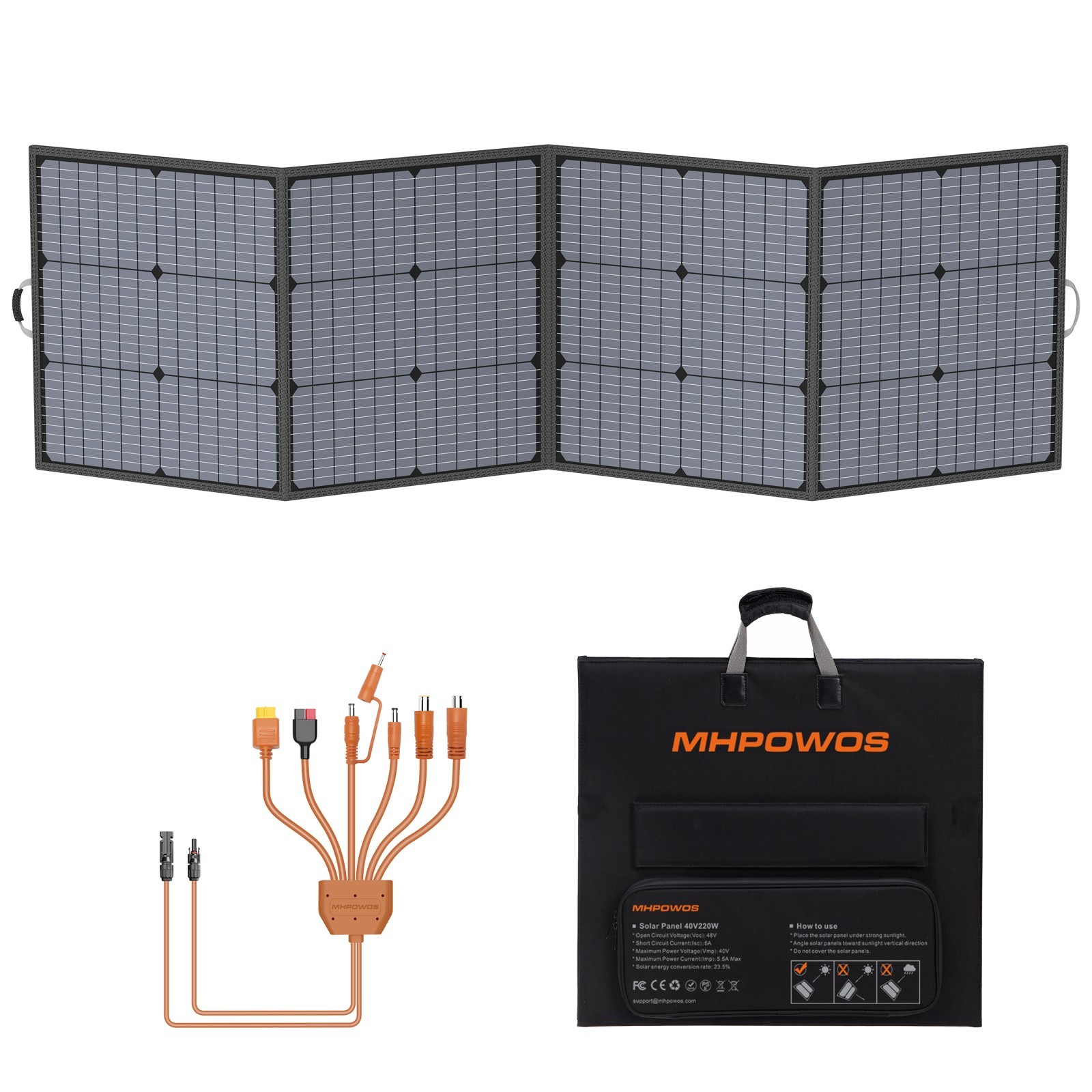 220W Portable Solar Panel IP67 Waterproof Foldable Solar Panel Power Backup RV