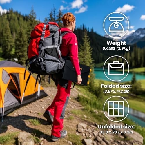 60W Foldable Solar Panel Charger, 24% Efficiency, QC3.0 USB-A, Waterproof for Ca