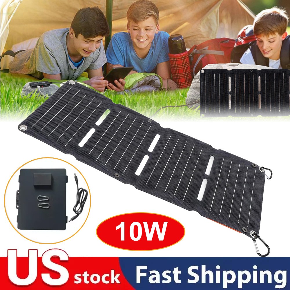 10W Foldable Solar Panel Charger USB 5V Power Bank Waterproof for Camping Hiking