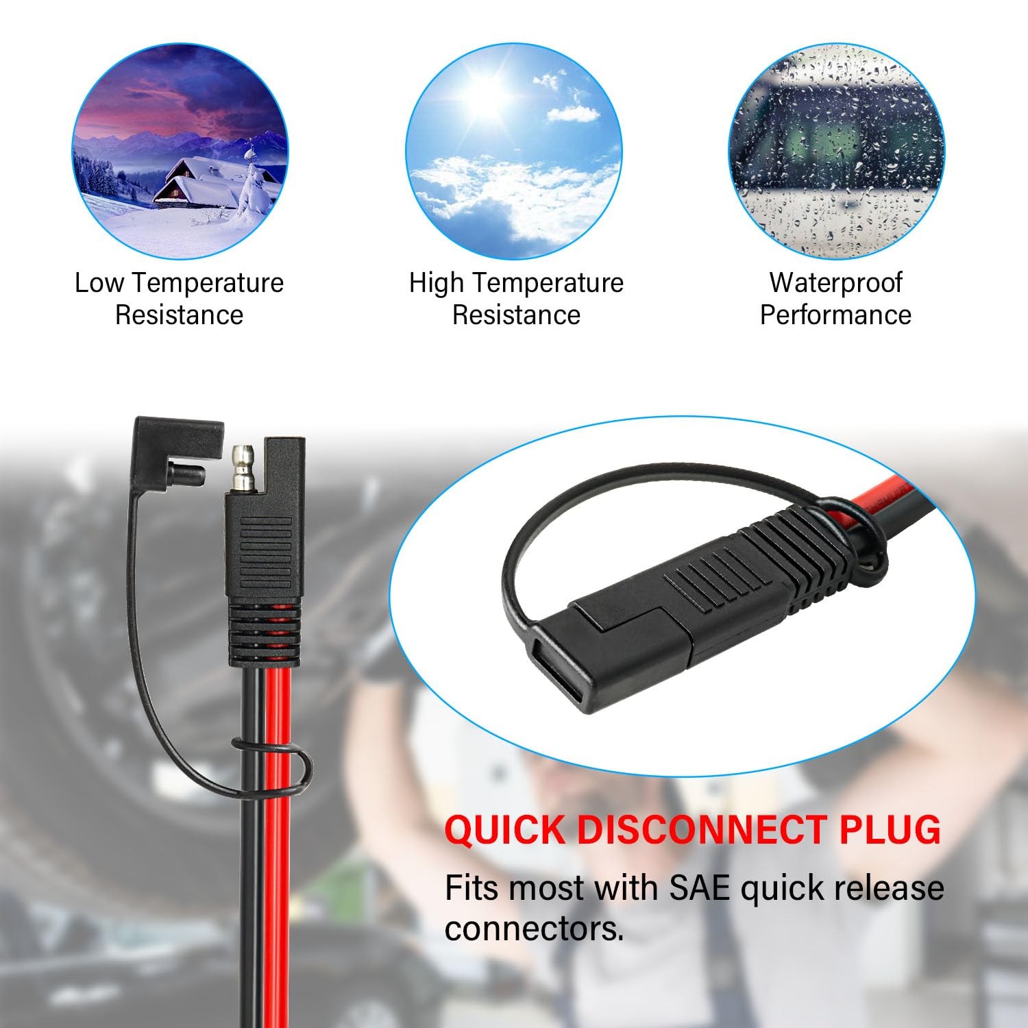 SAE Extension Cable 10 AWG – 6FT Quick Disconnect Wire Battery Charger Extens…