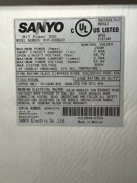 Pallet of 22 Panasonic/Sanyo Refurbished 200W Solar Panels – Flash Tested – 4.4k