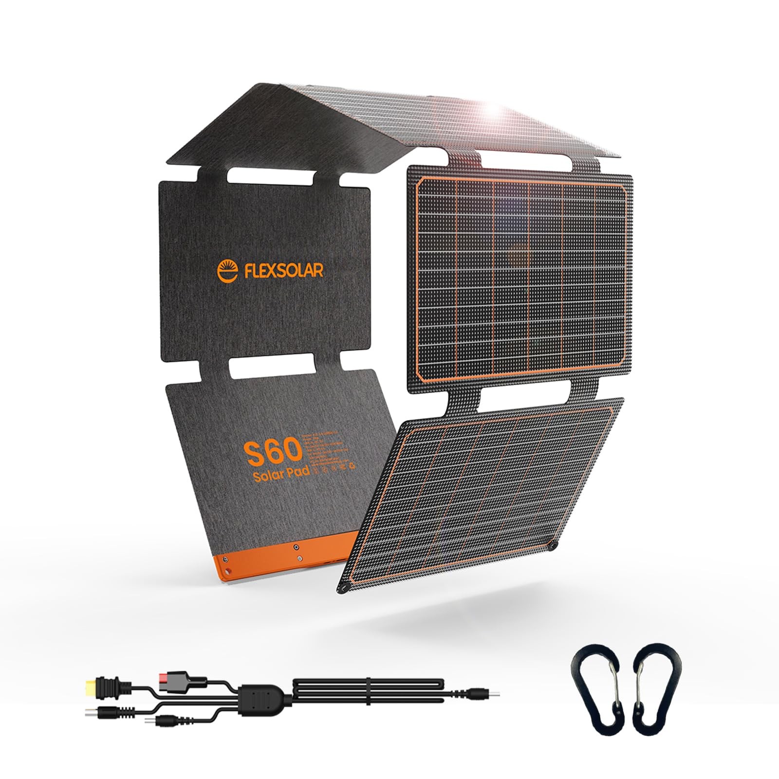 FlexSolar 60W Foldable Solar Panel Portable Charger with USB-C/USB-A QC3.0/DC