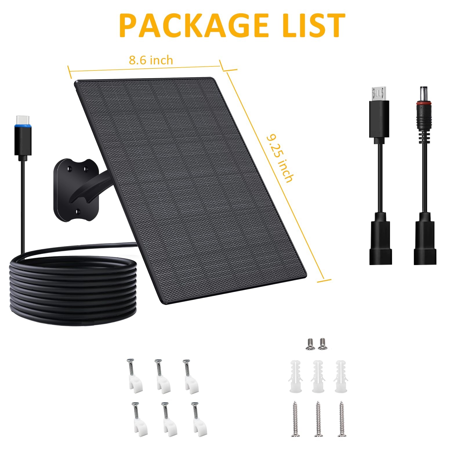 10W Solar Panel for Cameras, 5V Solar Charger with USB-C/Micro USB/DC 5.5×2.1…