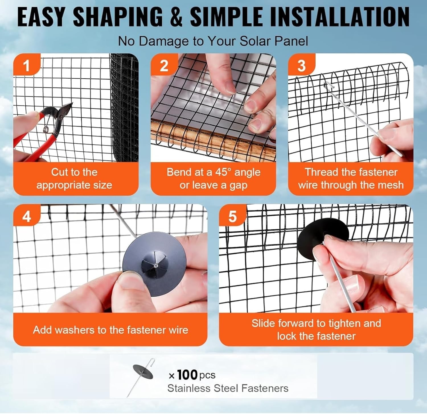 100Ft Black PVC-Coated Solar Panel Bird Guard Mesh Kit for Ultimate Protection