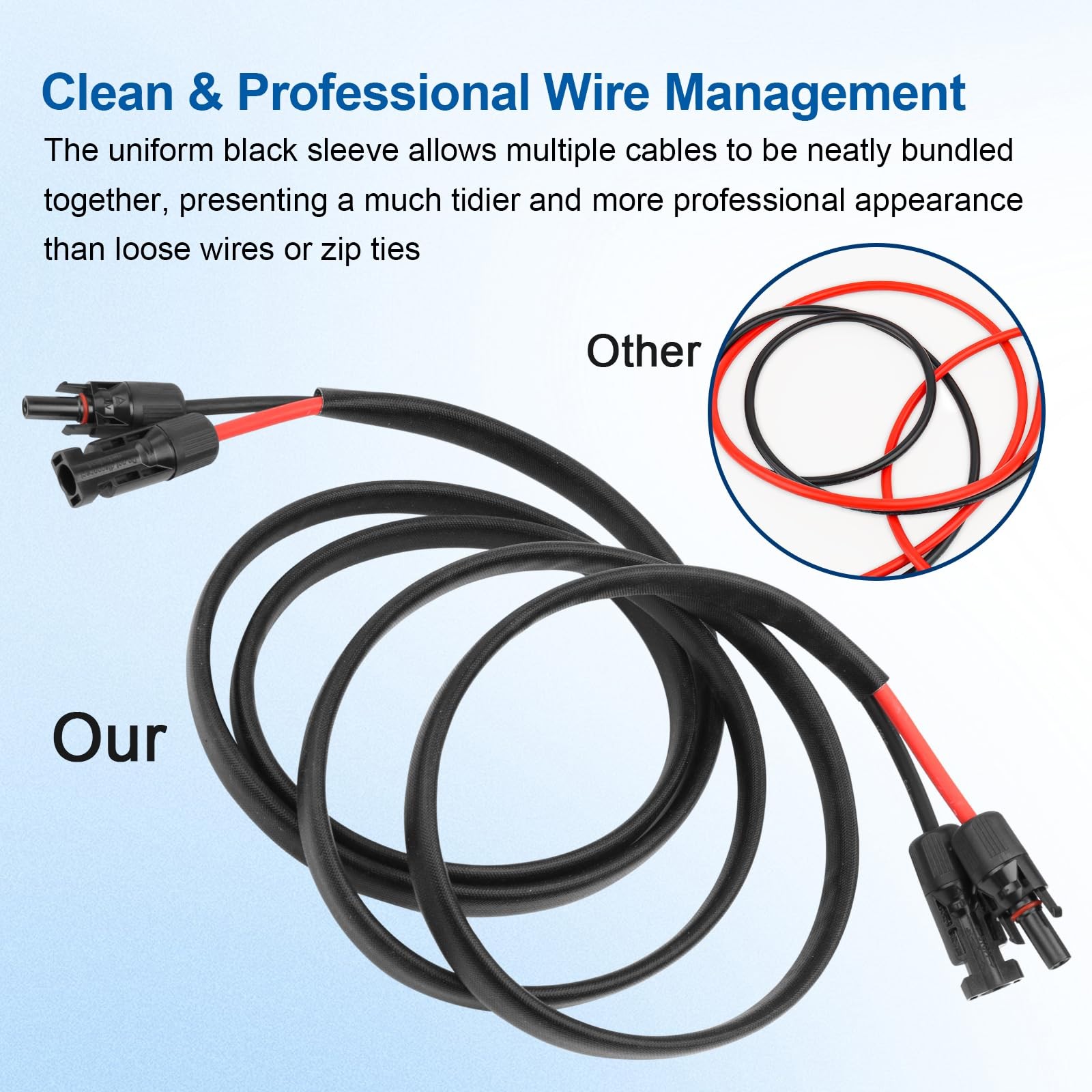 10AWG Solar Cable 10ft Solar Panel Extension Cord PV Wire Flame Retardant Waterp