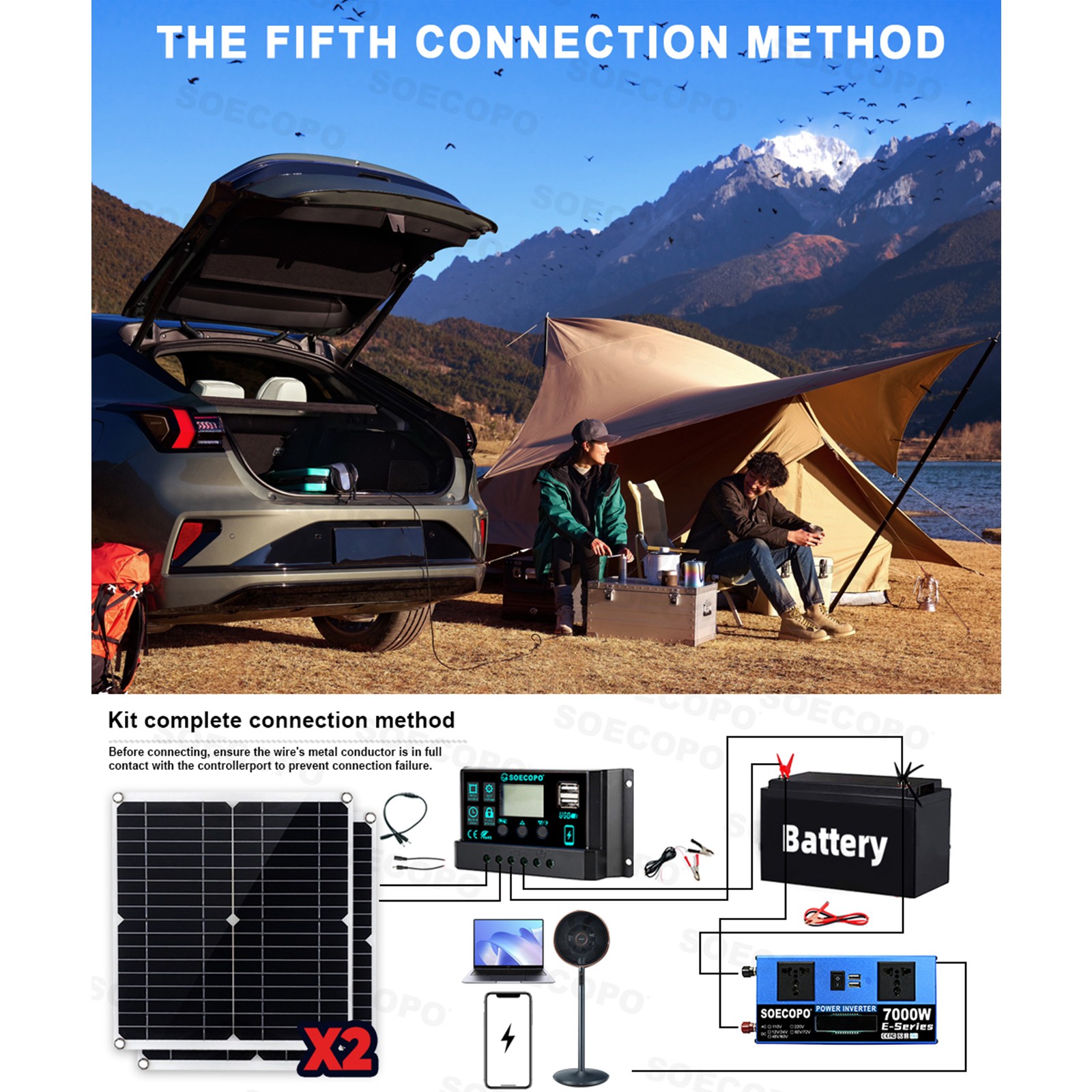 Powerful 7000W Solar Generator Kit | Inverter, 2pcs Solar Panels + Controller