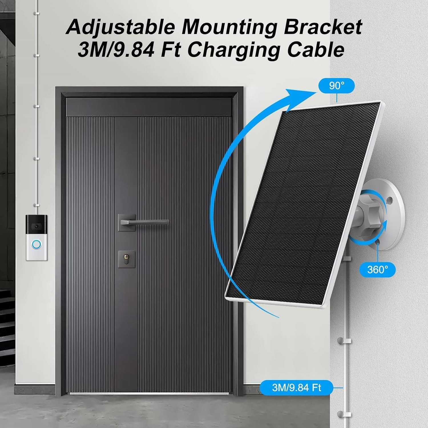 5W Solar Charger for Ring Video Doorbell 3/3 Plus/4, Waterproof, Adjustable Moun