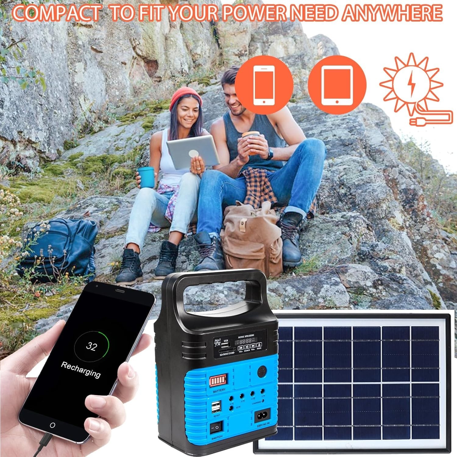 Emergency Solar Power Supply with Built-In Flashlight – Ideal for Home & Camping