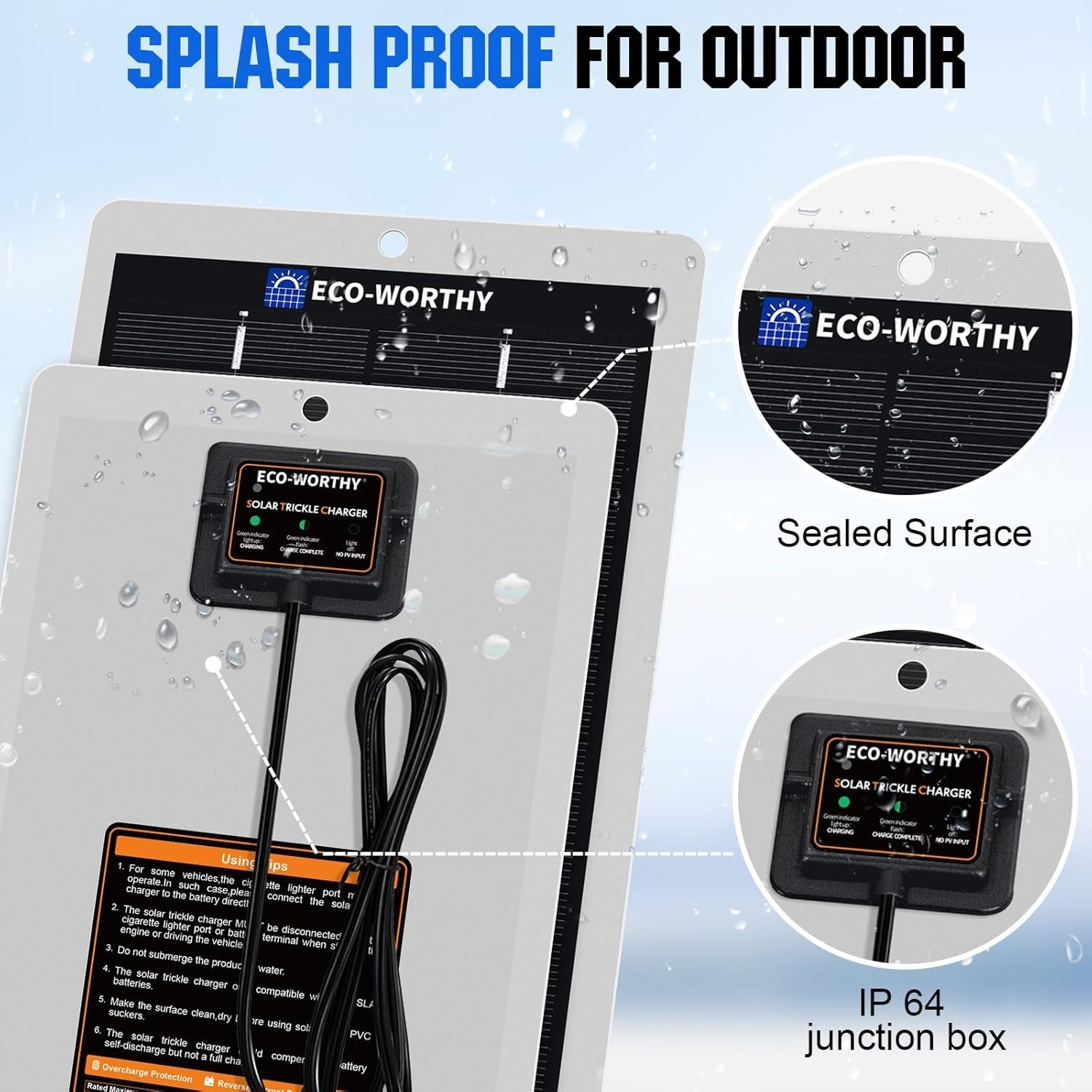 Solar Battery Charger 12 Volt Waterproof Portable Power Solar Panel Solar Tri…