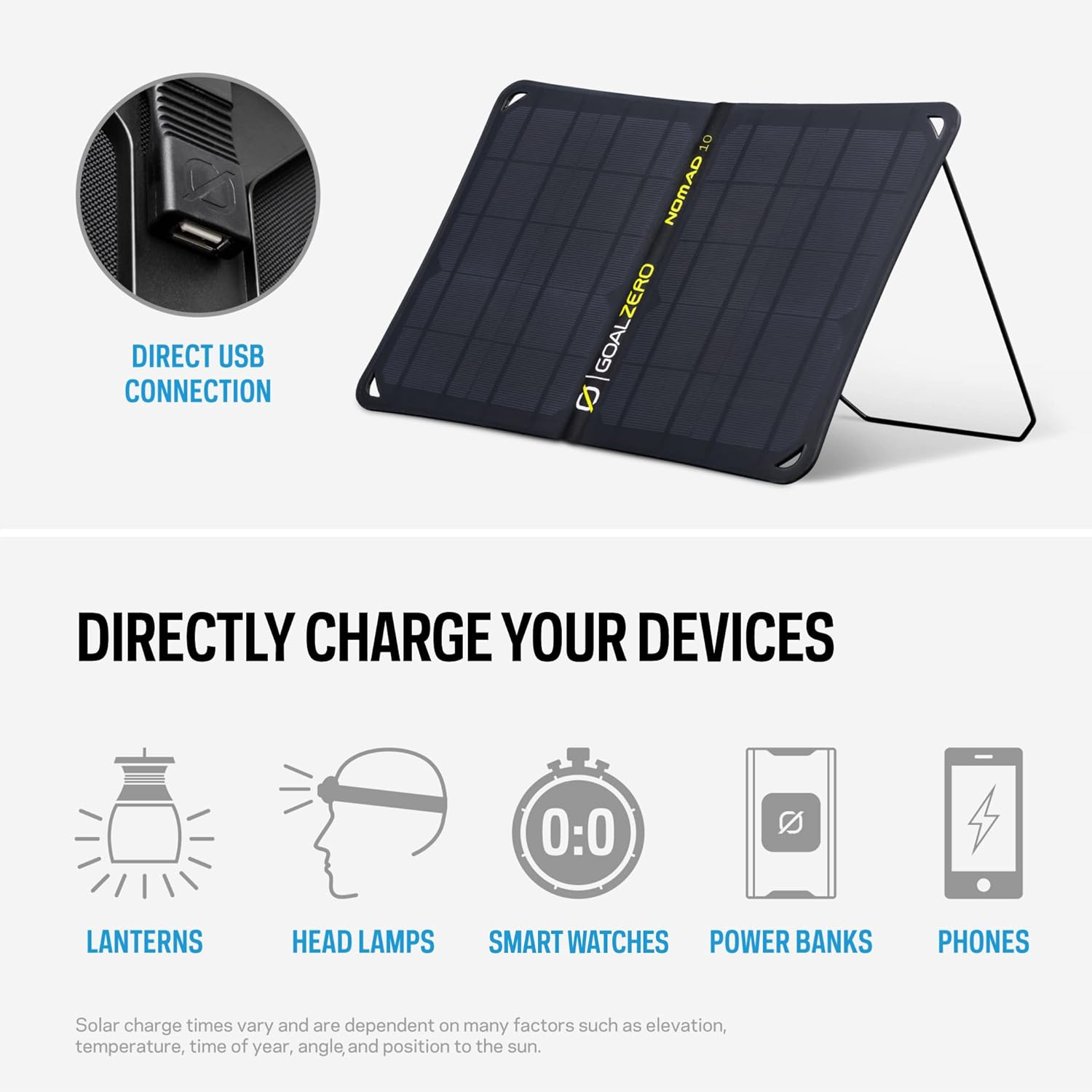 Goal Zero Nomad 10, Foldable Monocrystalline 10 Watt Solar Panel with USB Port,