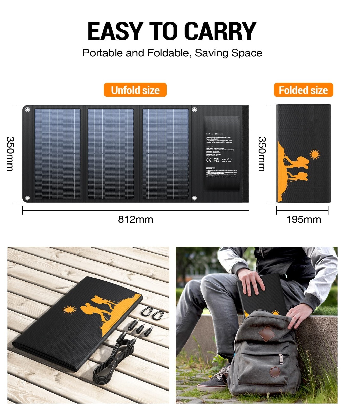 Foldable 30W Solar Panel, USB-A QC3.0 & USB-C DC Outputs