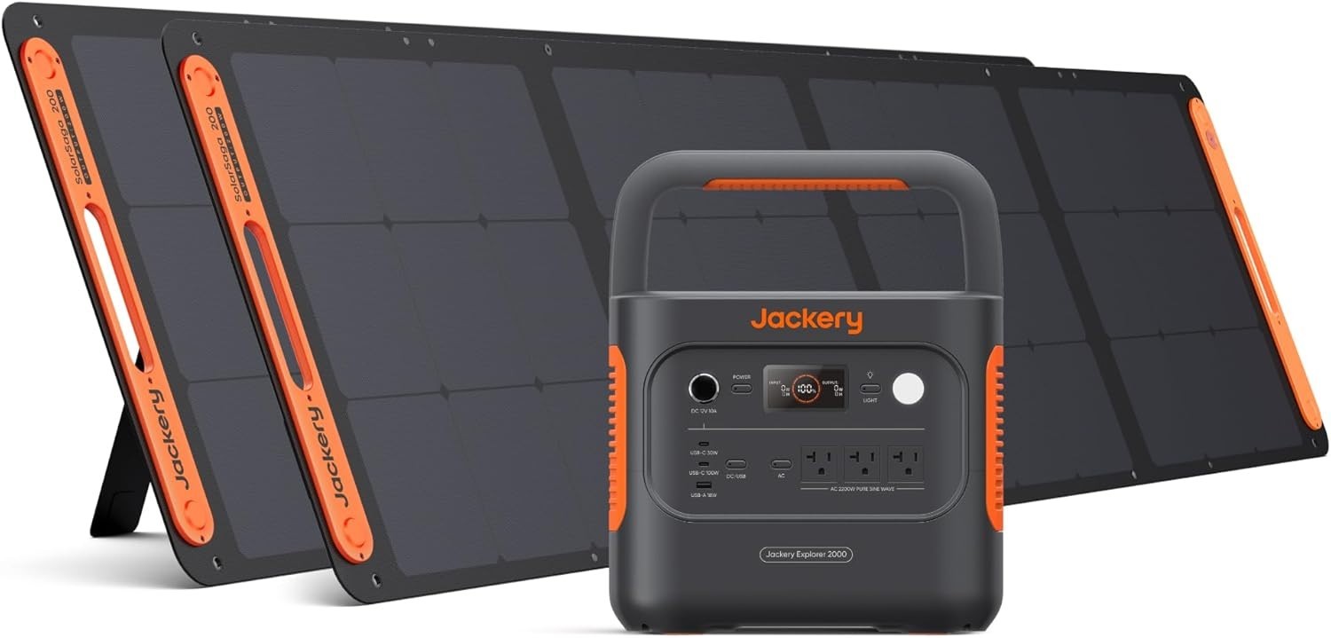 Jackery Explorer 2000 v2 Portable Power Station with 200W Solar Panels Set