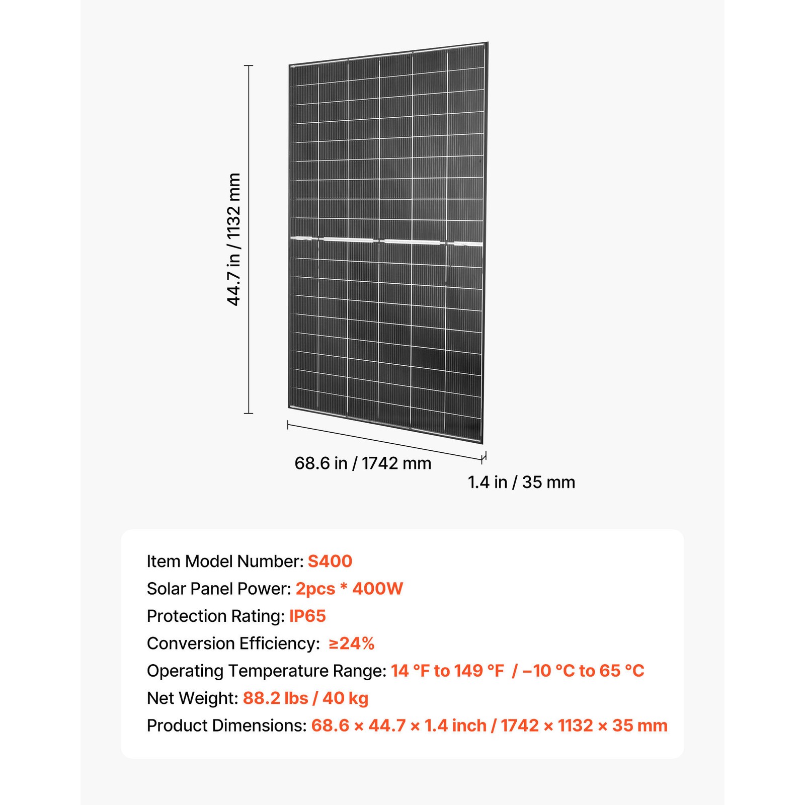 Uimoso 2PCS 400W Dual-Sided Solar Panels with 24% Efficiency Monocrystalline