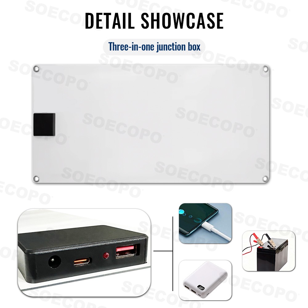 SOECOPO 150W Monocrystalline Solar Panel with USB/Type-C/DC Triple Output for Ca