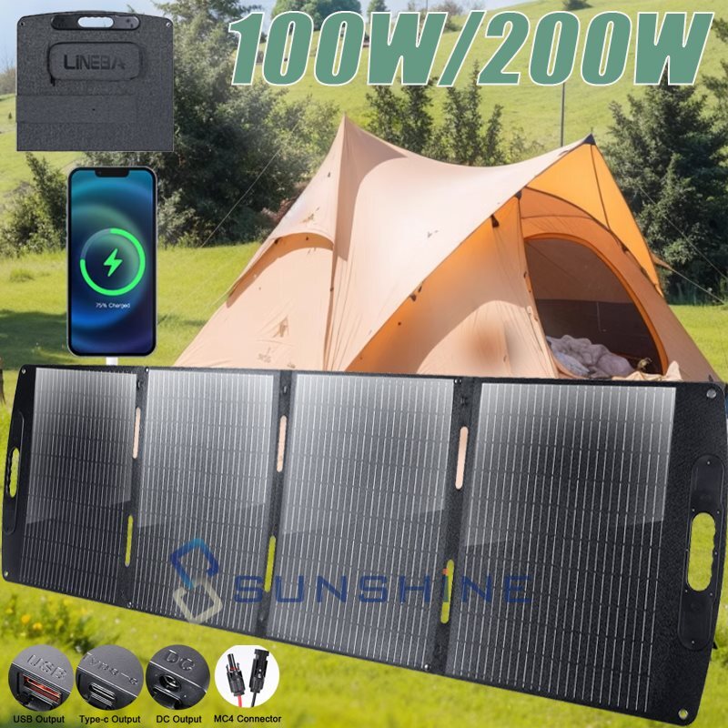100W 200W Folding Portable Solar Panel Mono 12V Charger RV Boat Home Off-Grid