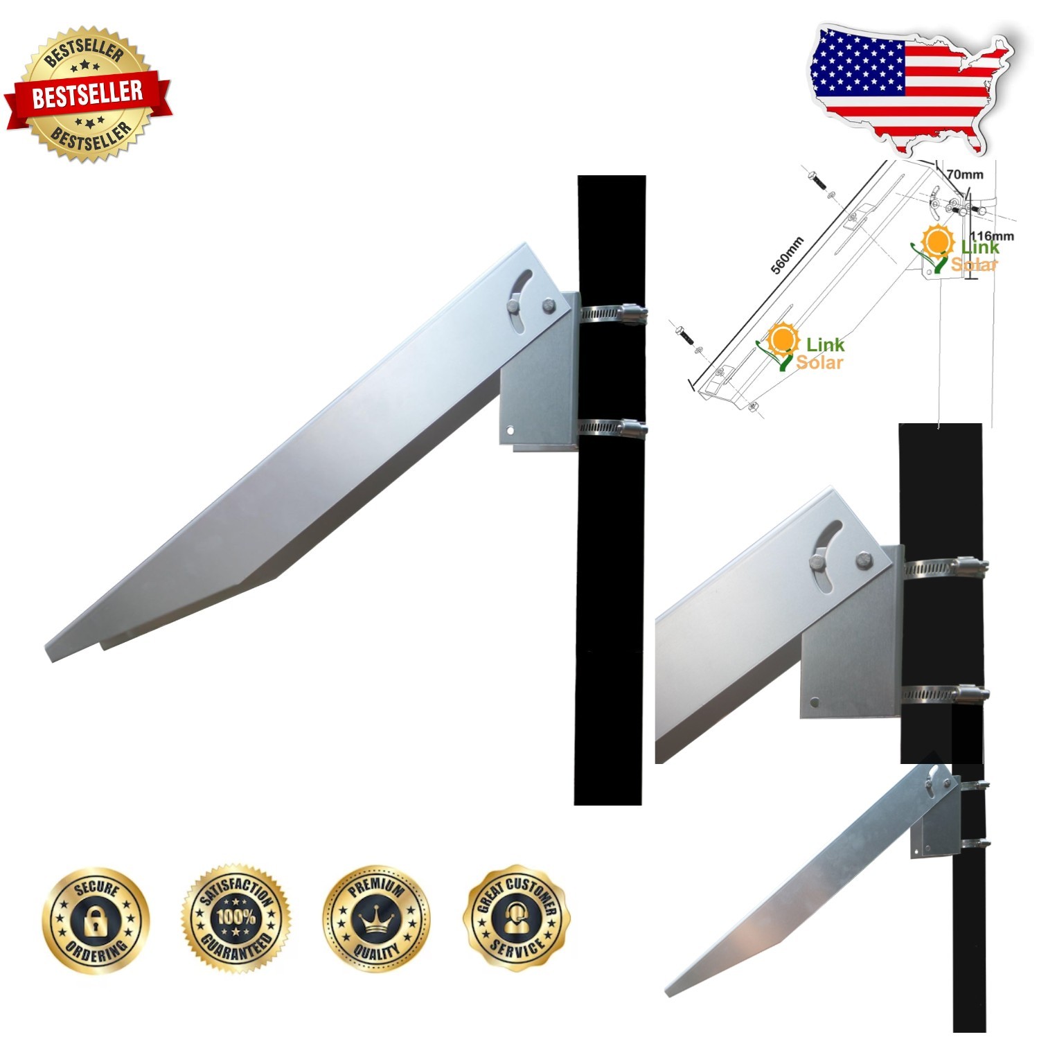 Secure Solar Panel Bracket Set – Stainless Steel Hardware, Wall/Pole Mount