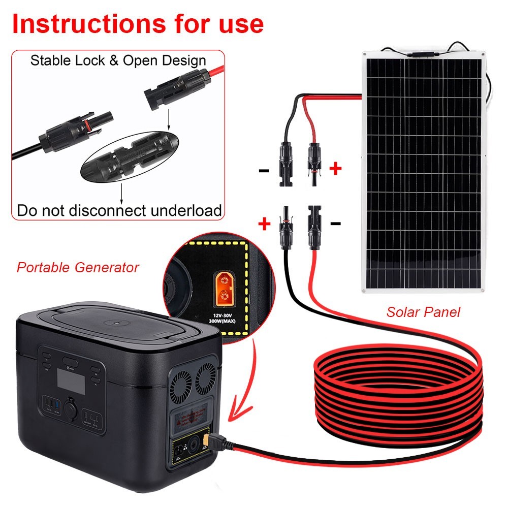 3M XT60 Female to Solar Connector Solar Panel Extension Charging Cable 12 AWG