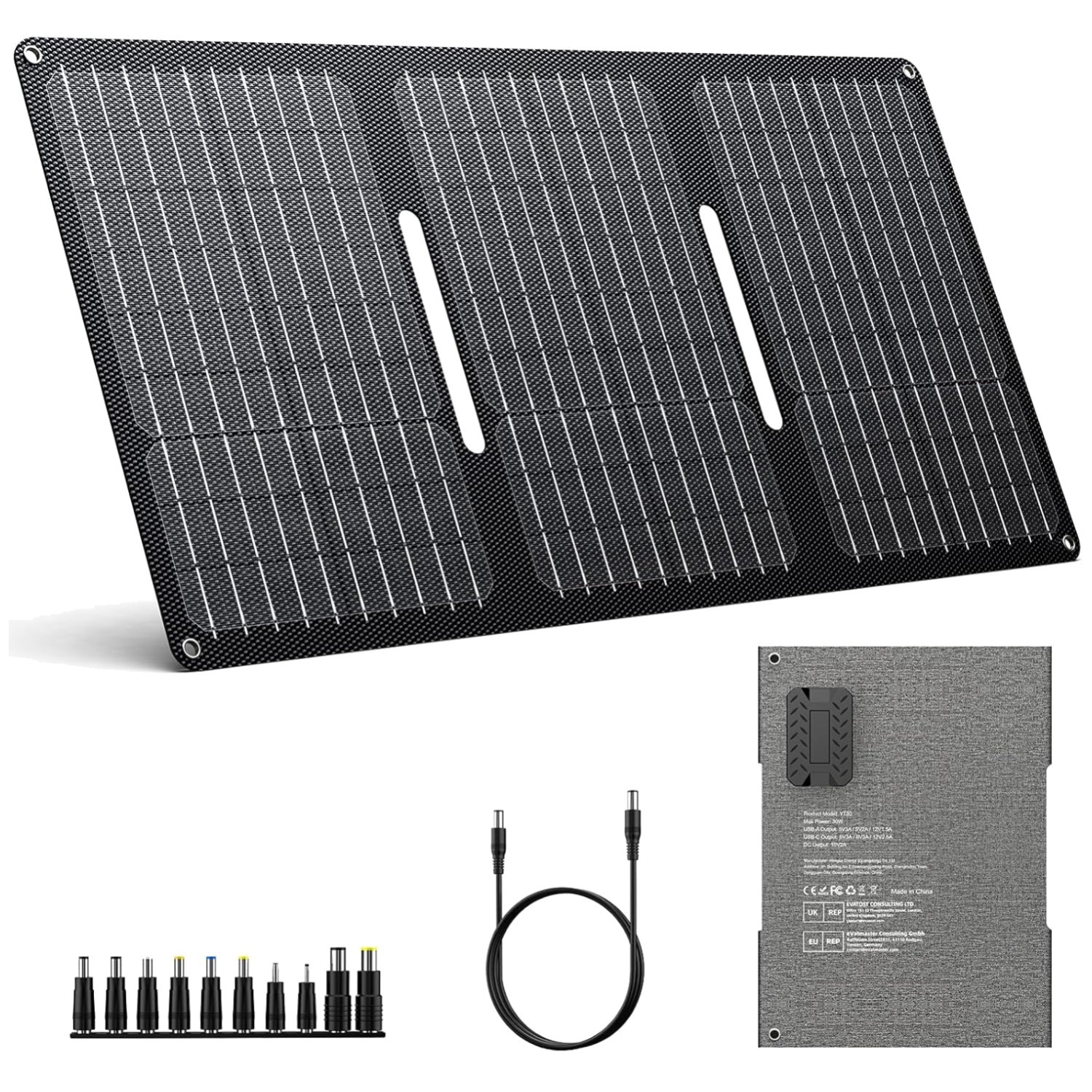 30W Solar Panel Charger with QC3.0 USB & DC Output