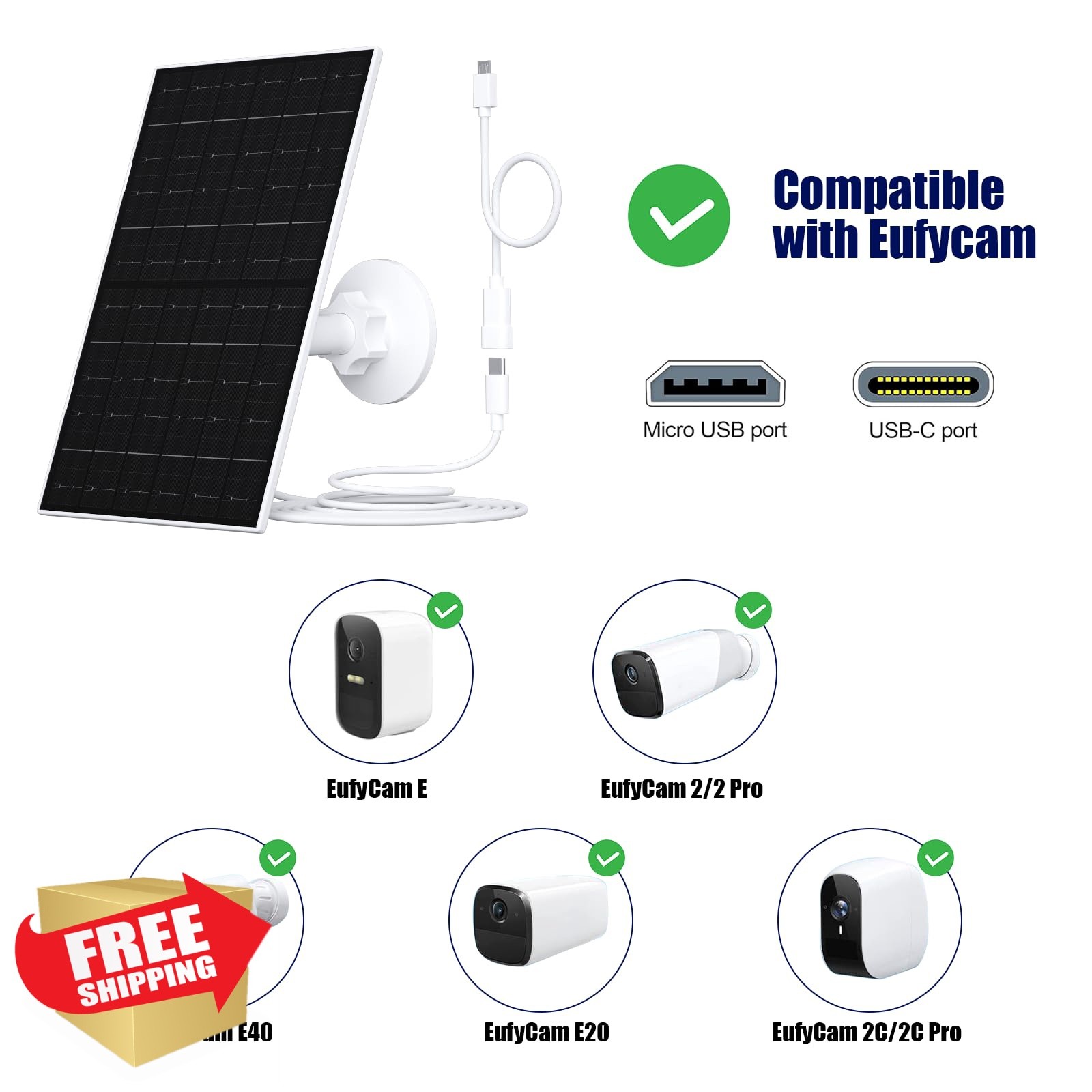 Zivif 7W Solar Panel Eufycam 2C/Pro 2/Pro E20/E40/E 2pk