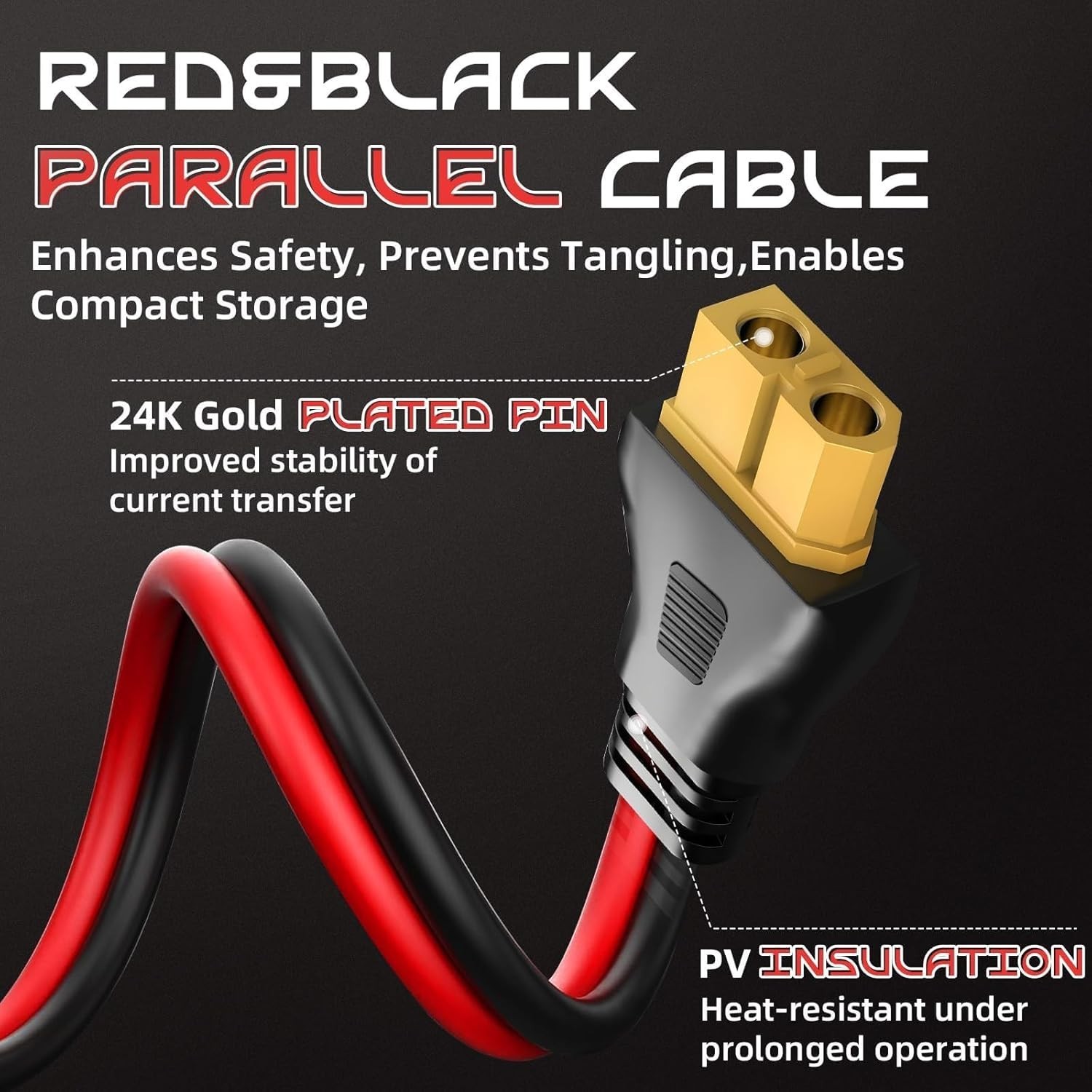 20FT 12AWG XT60 Solar Charging Cable with Caps & Ties