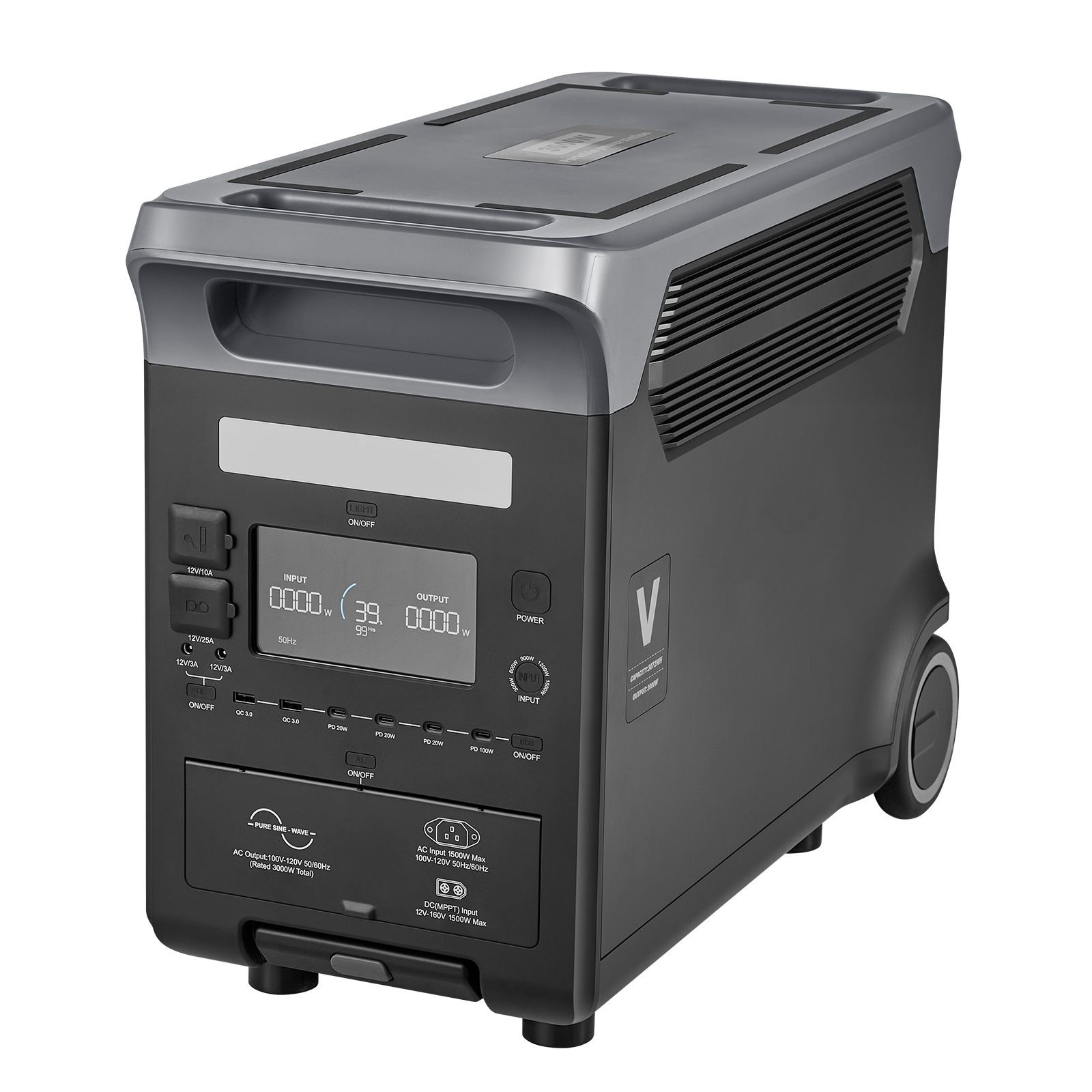 Solar Generator 3000W 3072Wh, LiFePO4 Battery, 3500 Cycles, Wheeled & Portable