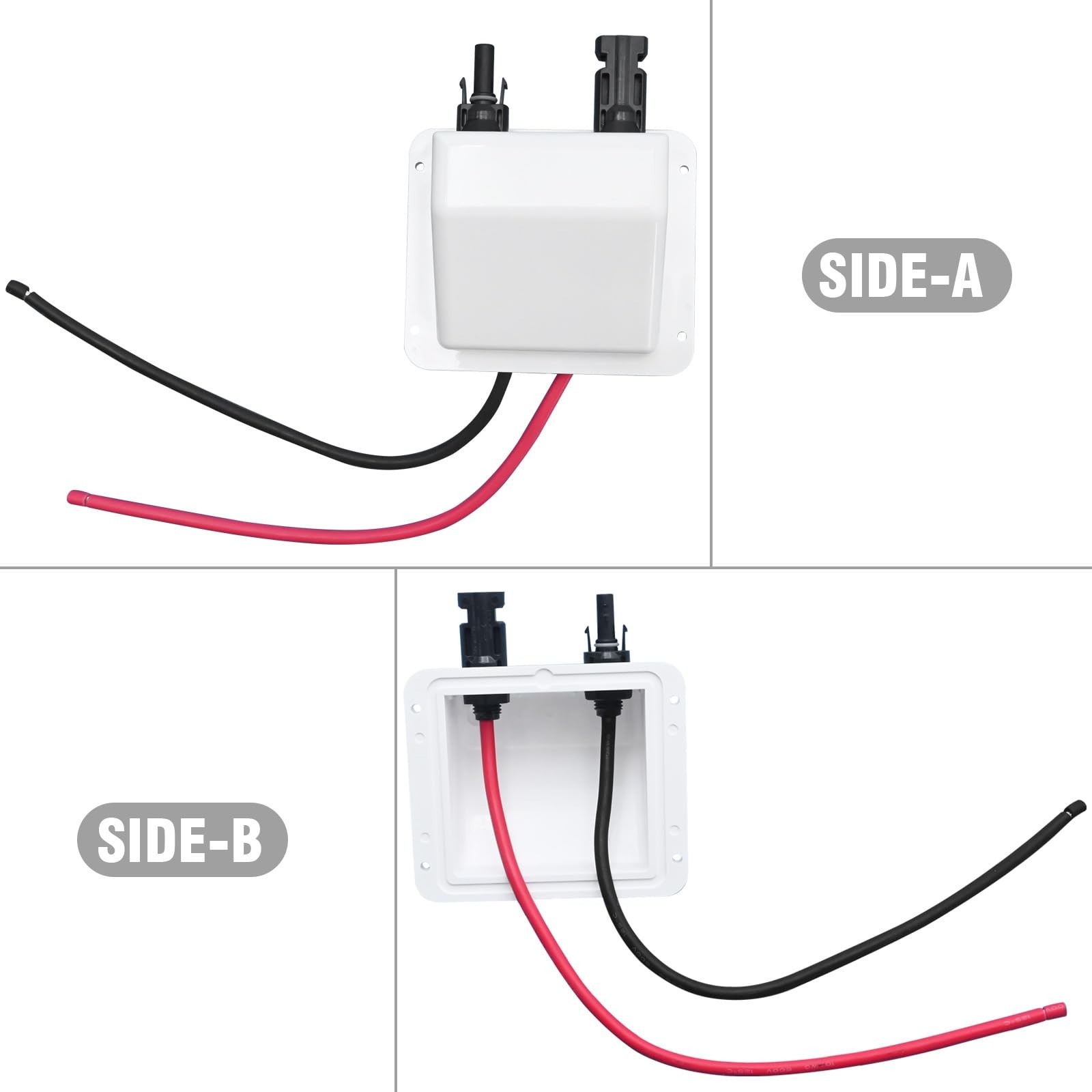 White Solar Cable Entry Gland Box, 1FT 10AWG Soft Extension Cable & Connector, U