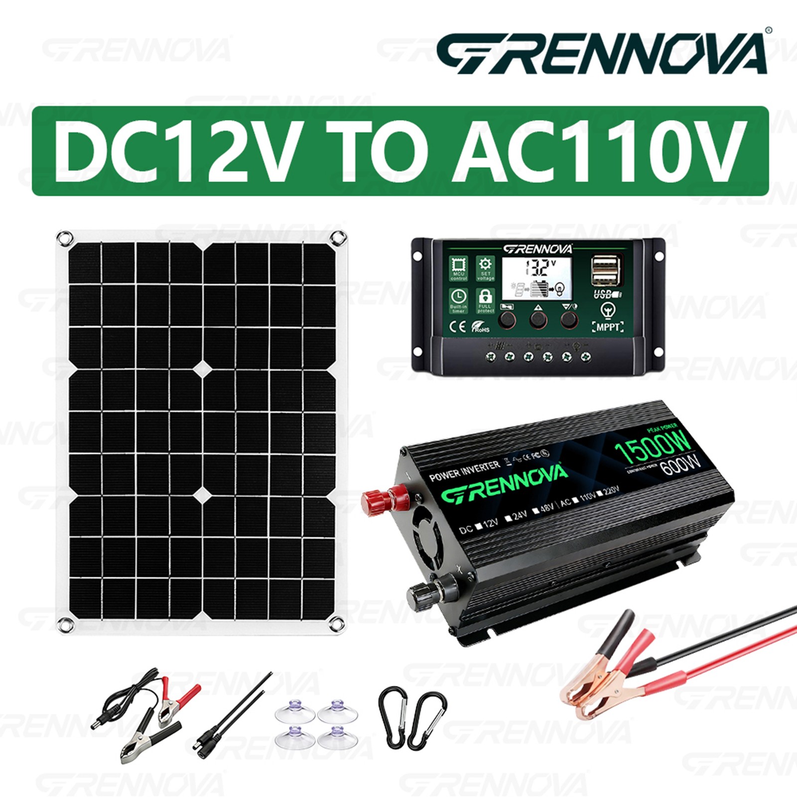 Grennova 1500W Solar Kit 40W Panel 60A MPPT 110/220V Inverter Off-Grid Home RV