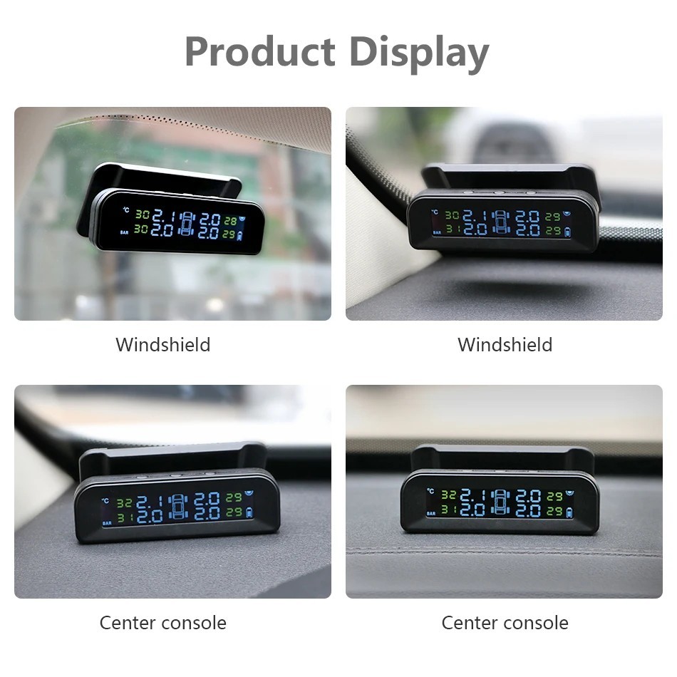 TPMS Tire Pressure Monitoring System Solar LCD Display Temp Safety Alarm.