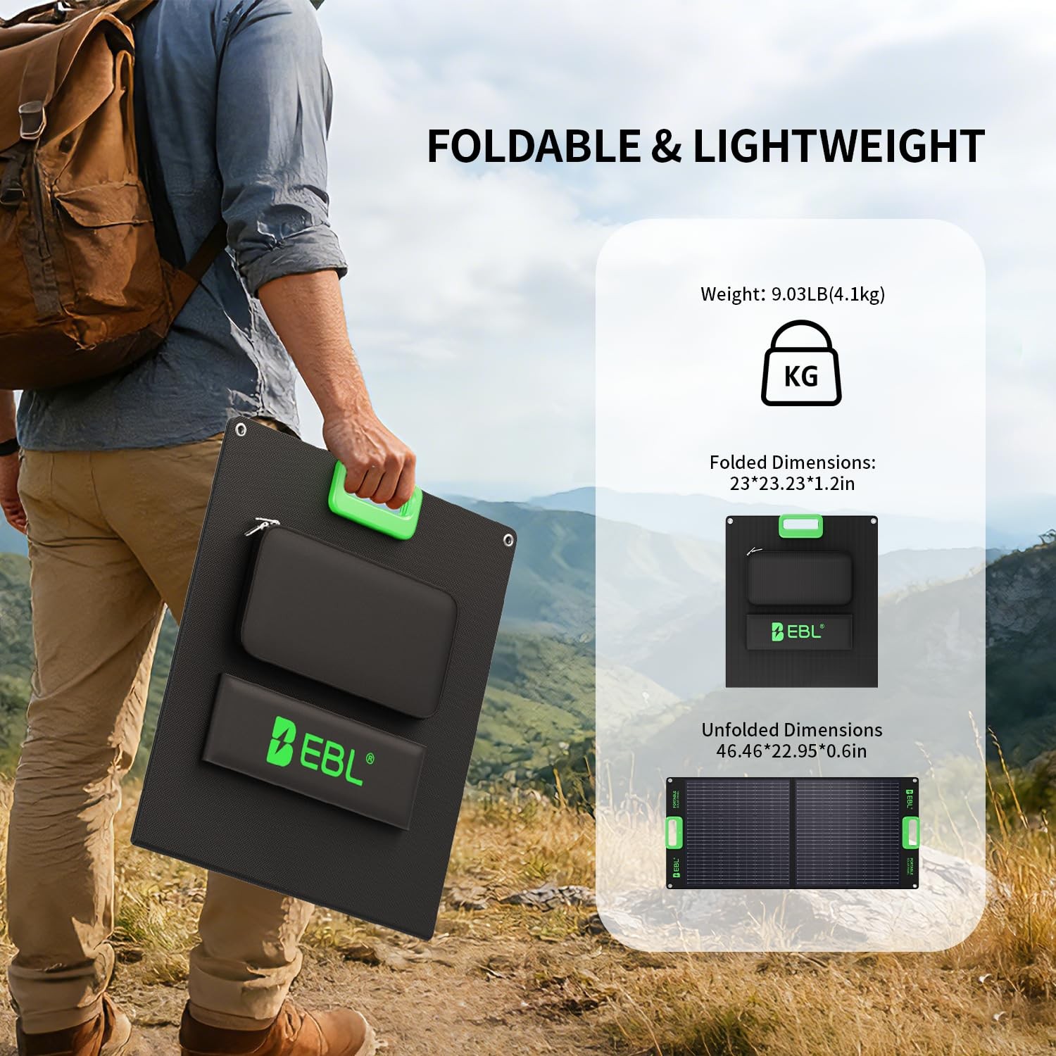 EBL 100W Solar Panel, Foldable Solar Charger for Jackery/Ecoflow/Bluetti Powe…