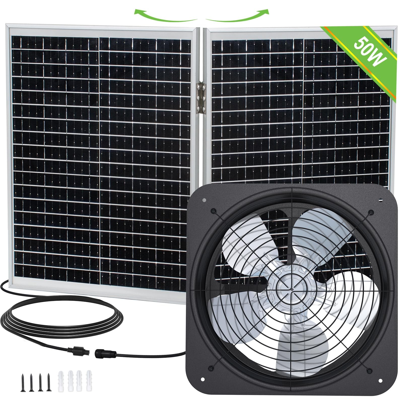 50W Solar Attic Fan Kit with 14″ DC Fan for Roof Vent, Coop, Greenhouse