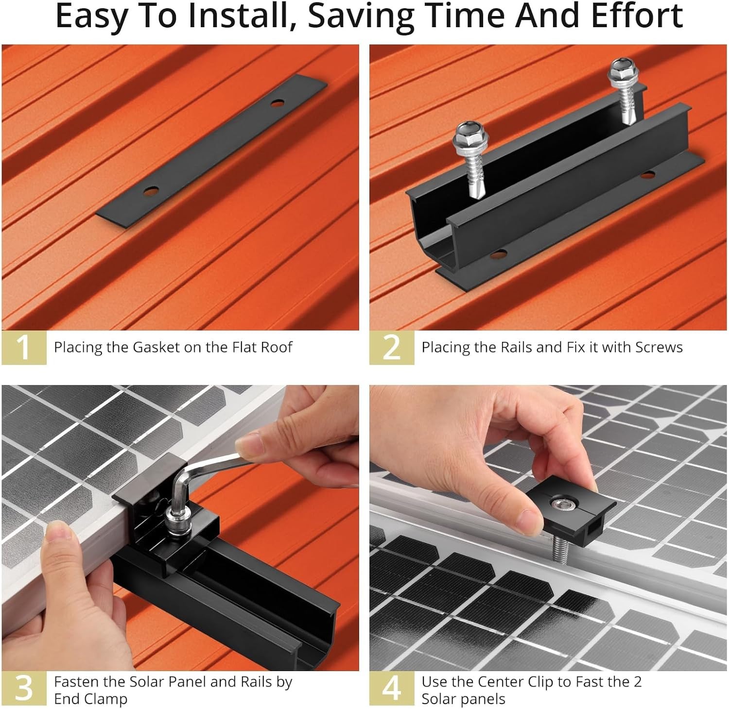 Solar Panel Mounting Brackets, Included 10PK 4.72 in Rails + 4 End Clamps + 6 Ce