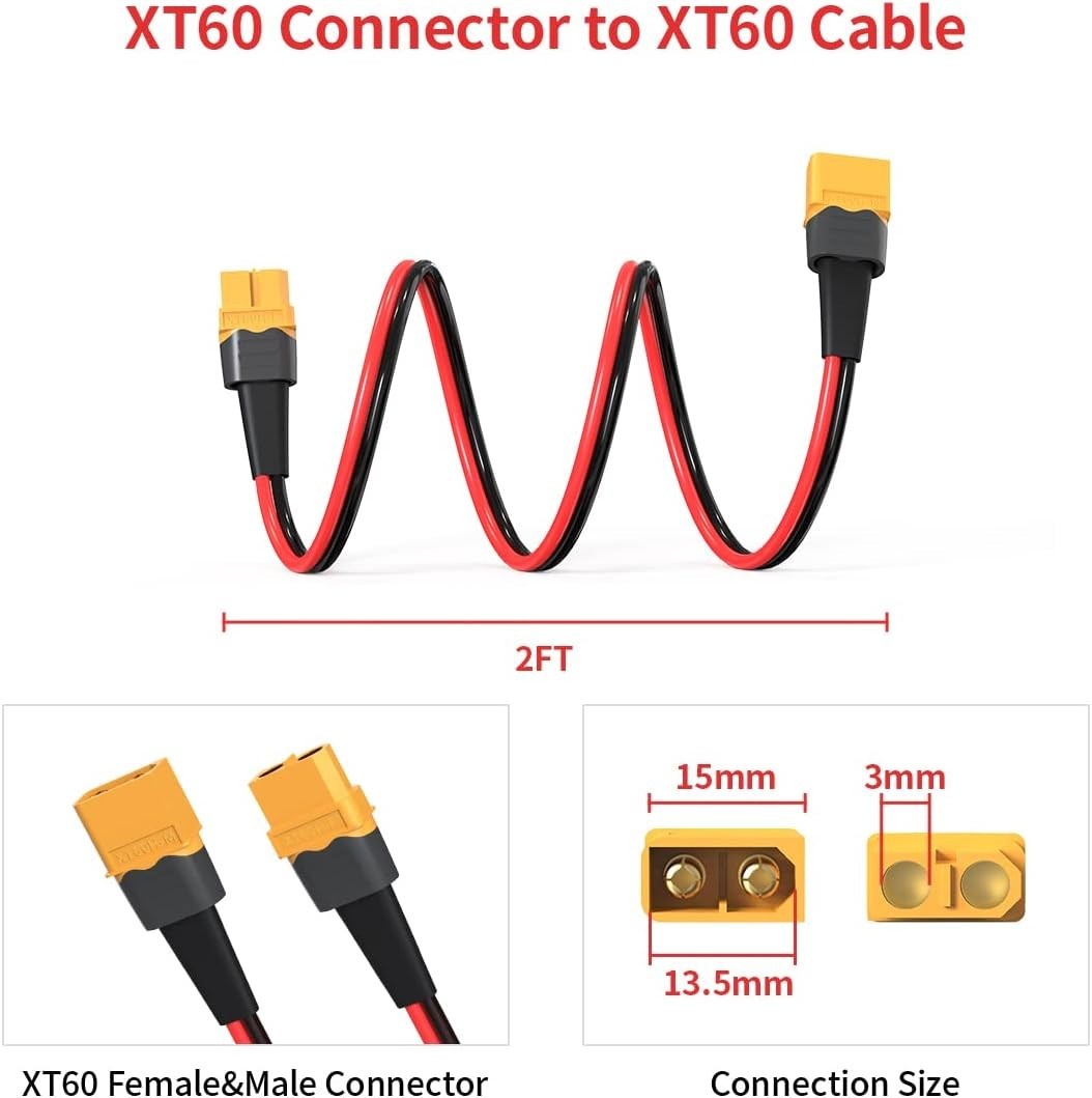 12AWG 2FT XT60 Extension Cable 2 6 10 20 35 50 75 100FT XT60 Female to Male C…