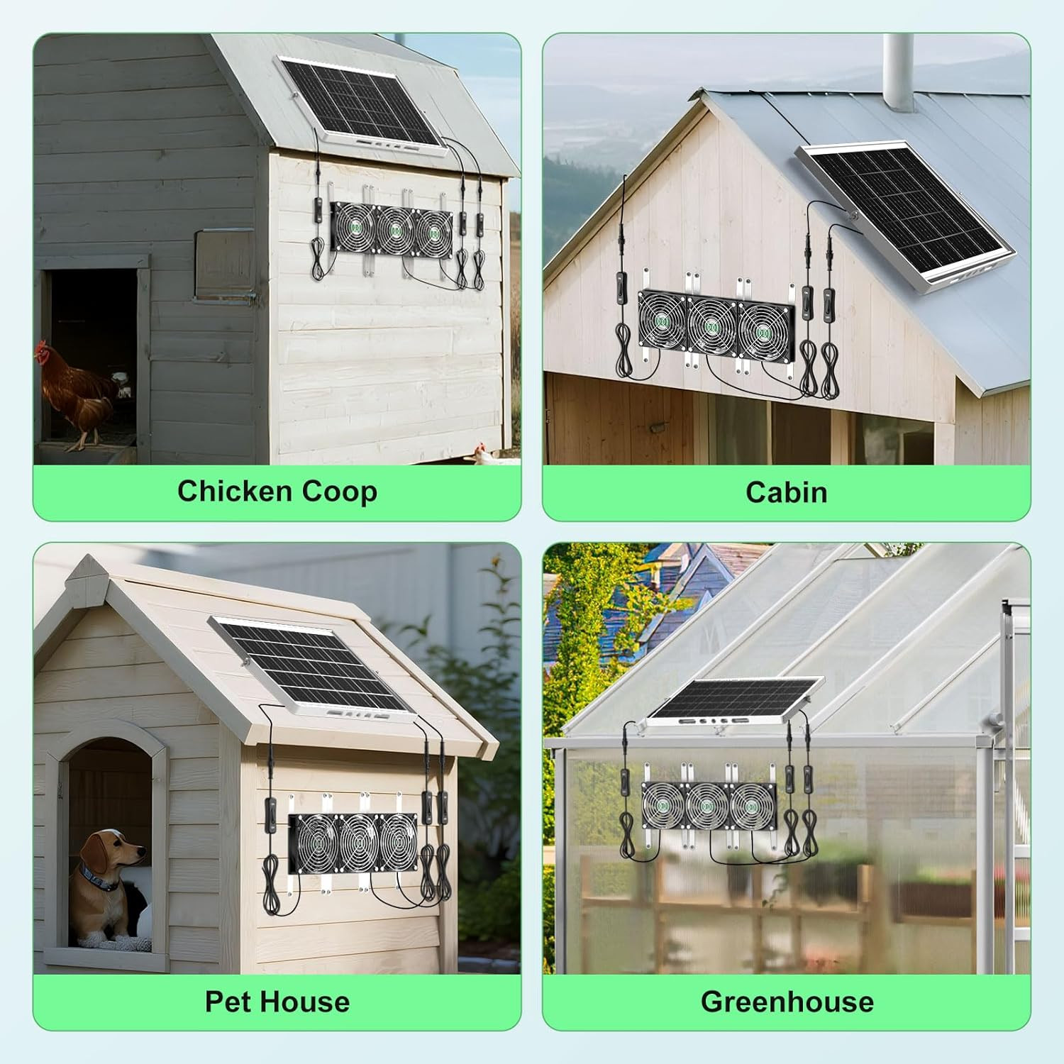 Solar Greenhouse Fan 3 Kit, 30W Large Solar Powered Exhaust and Intake Fan Outdo