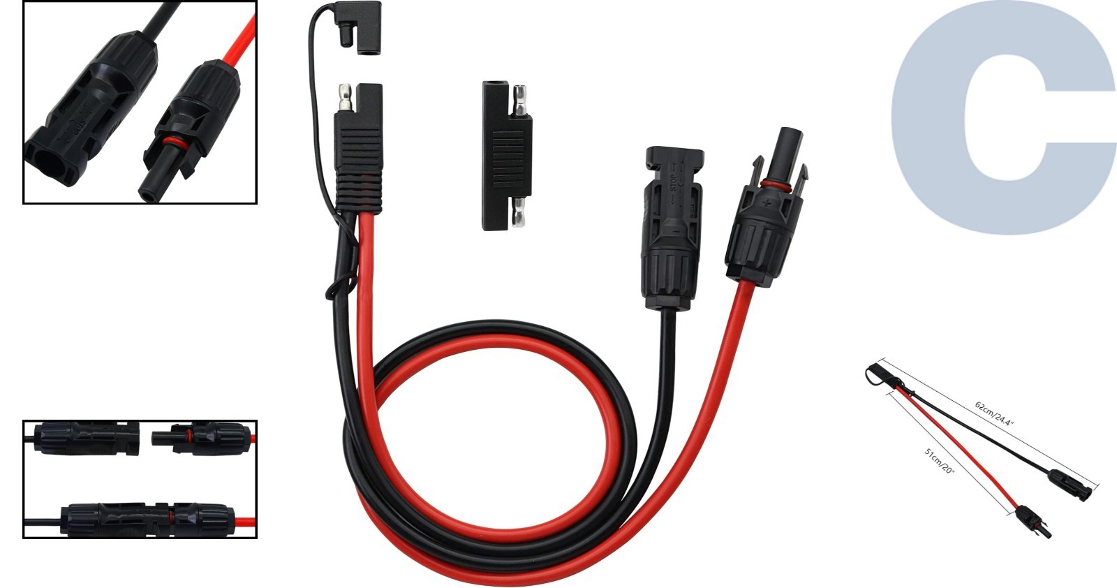 50cm Durable SAE Connector Cable with Waterproof Cap – Perfect for RV Solar