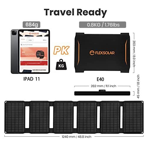 40W Foldable Solar Panel Charger with USB-C and USB-A Outputs for Phones, 40 W