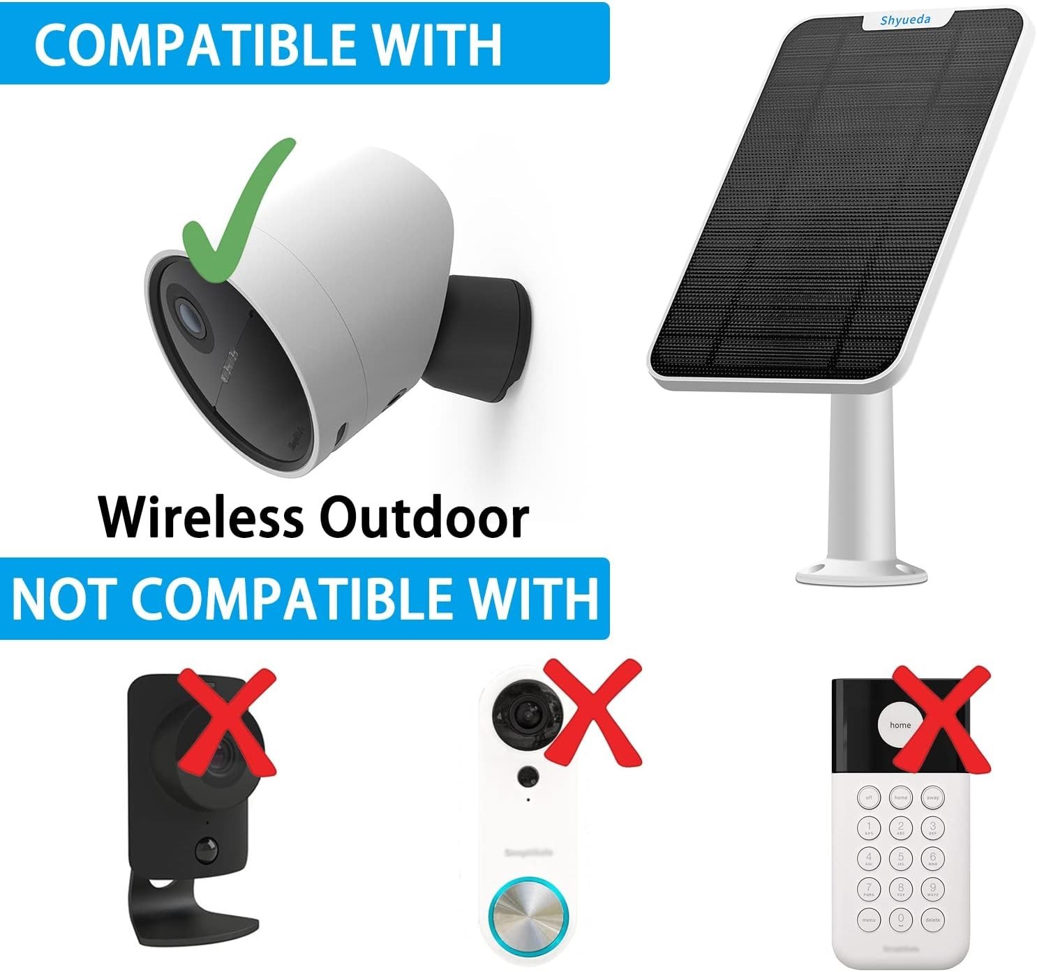 Durable Solar Panel with 3ft Cable for SimpliSafe Outdoor Security Cameras