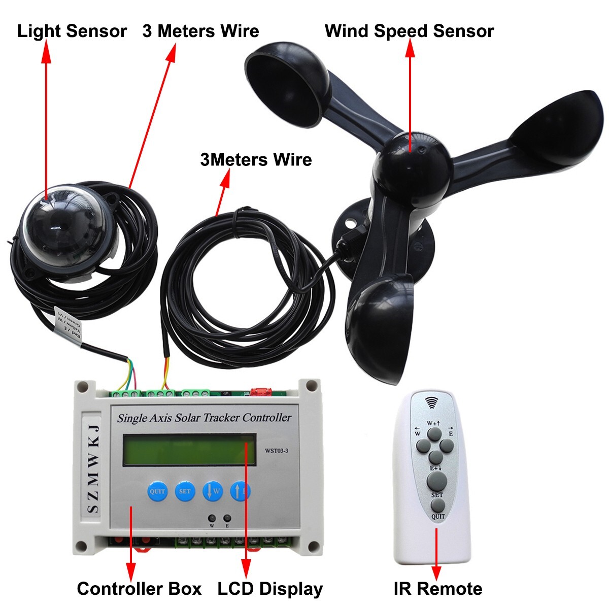 DC12V 16″ Linear Actuator +Controller + Anemometer DIY 6000N Solar Panel Tracker