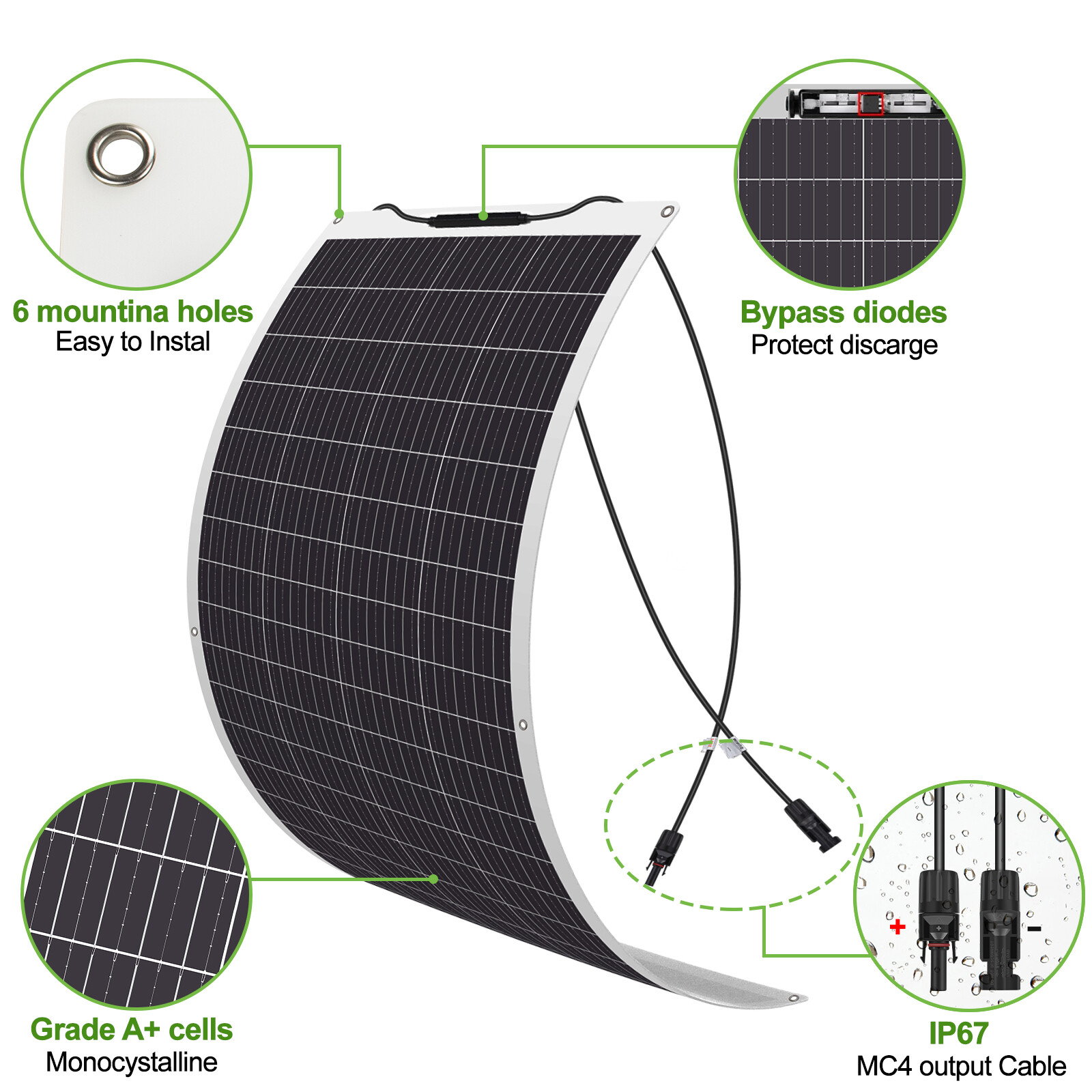 300W Flexible Solar Panel 12V Portable Power Mono Camping Home RV Battery Charge