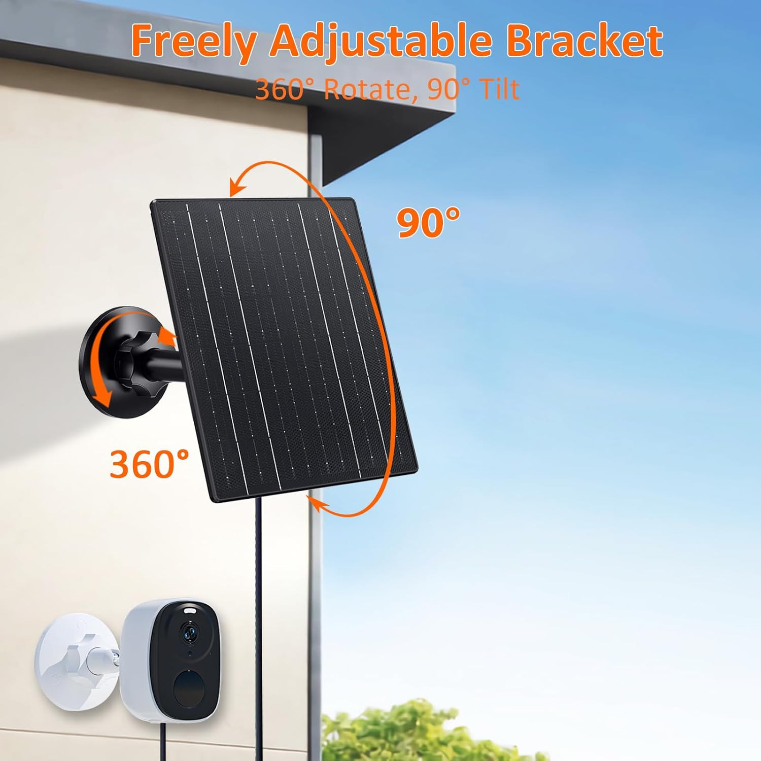 10W Solar Charger, 5V Solar Panel for Security Cameras with Usb-C/Micro USB/DC 5