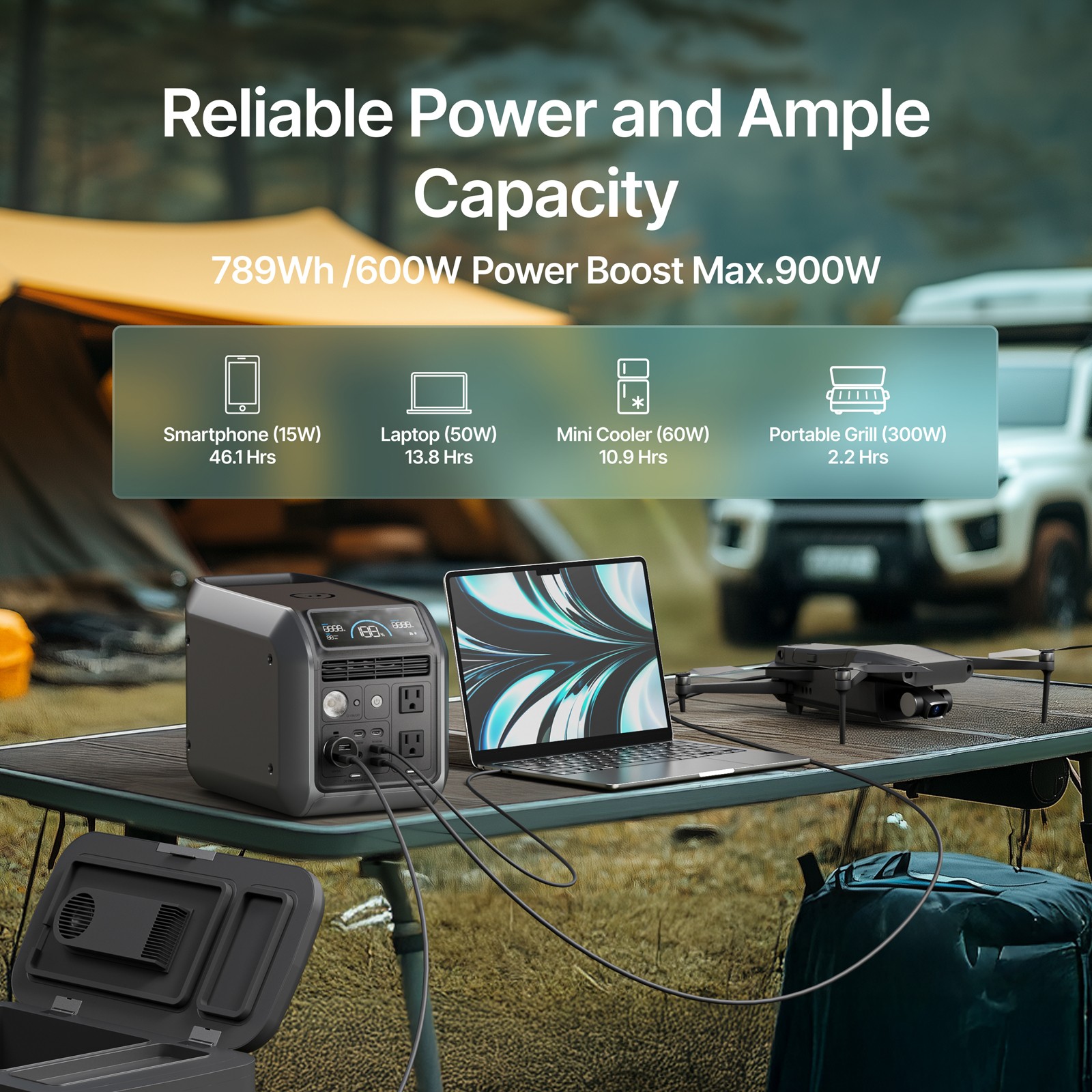 Dabbsson Portable Power Station 768Wh 600W w/ 210W Foldable Solar Panel Camping