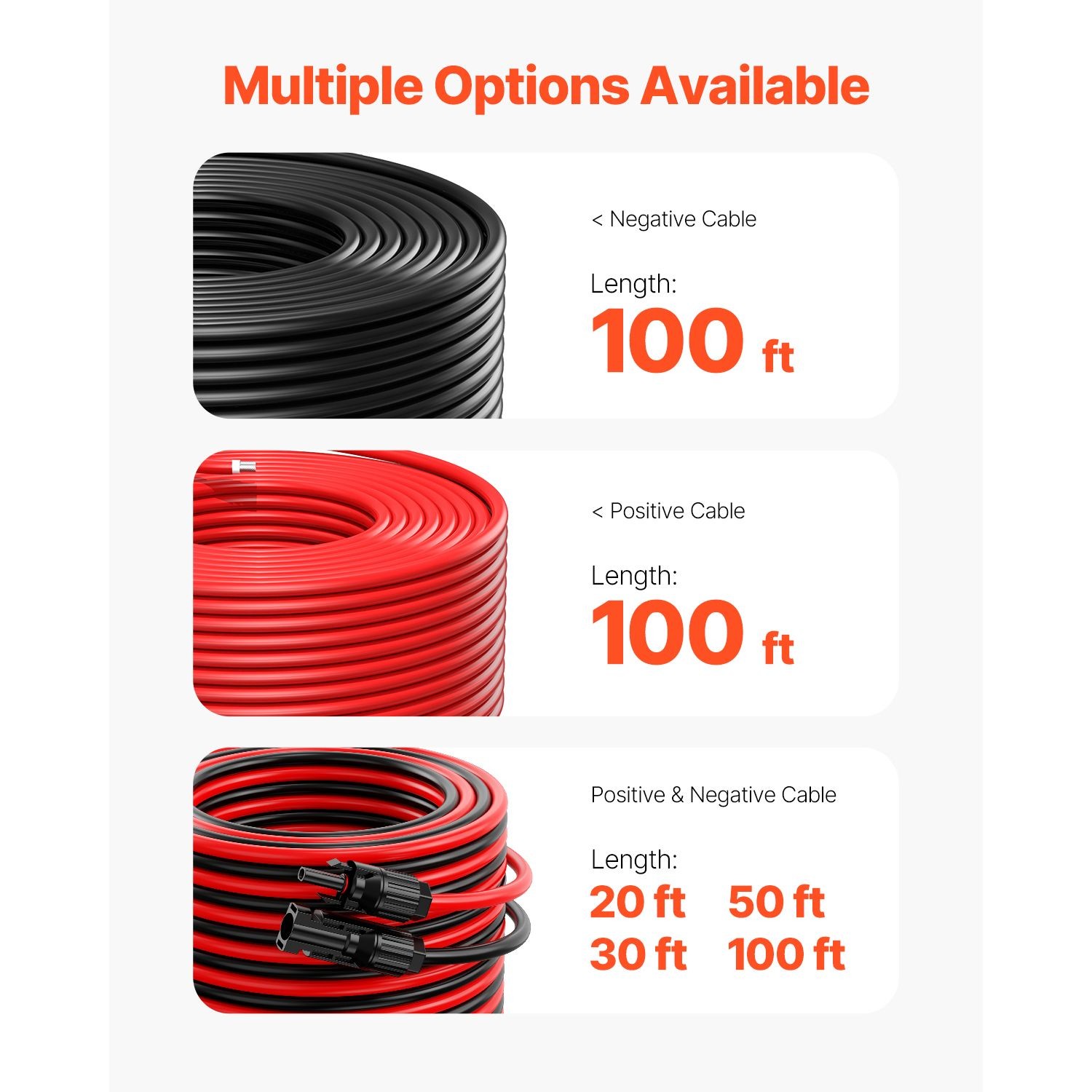 100ft 10AWG Solar Extension Cable, IP67 Waterproof, Tinned Copper, Black