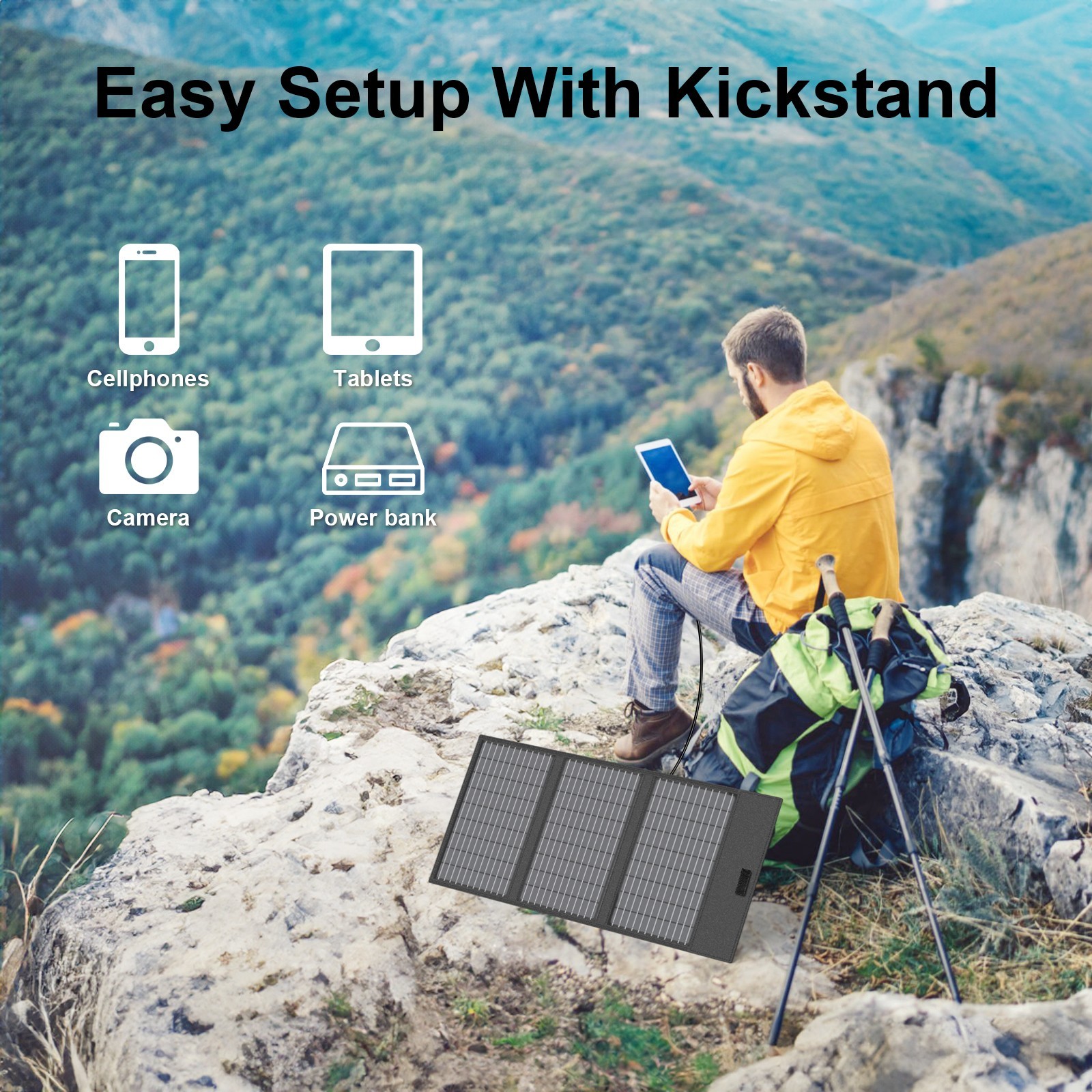 MHPOWOS 45W Book-Sized Portable Solar Charger IP67 for Phones Jackery 240 300