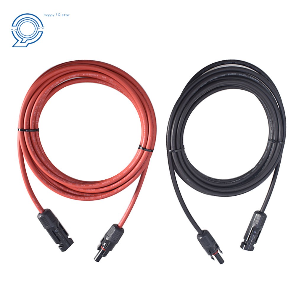 1 Pair 10ft Black and Red Solar Panel Extension Cable Wire Connector 12AWG