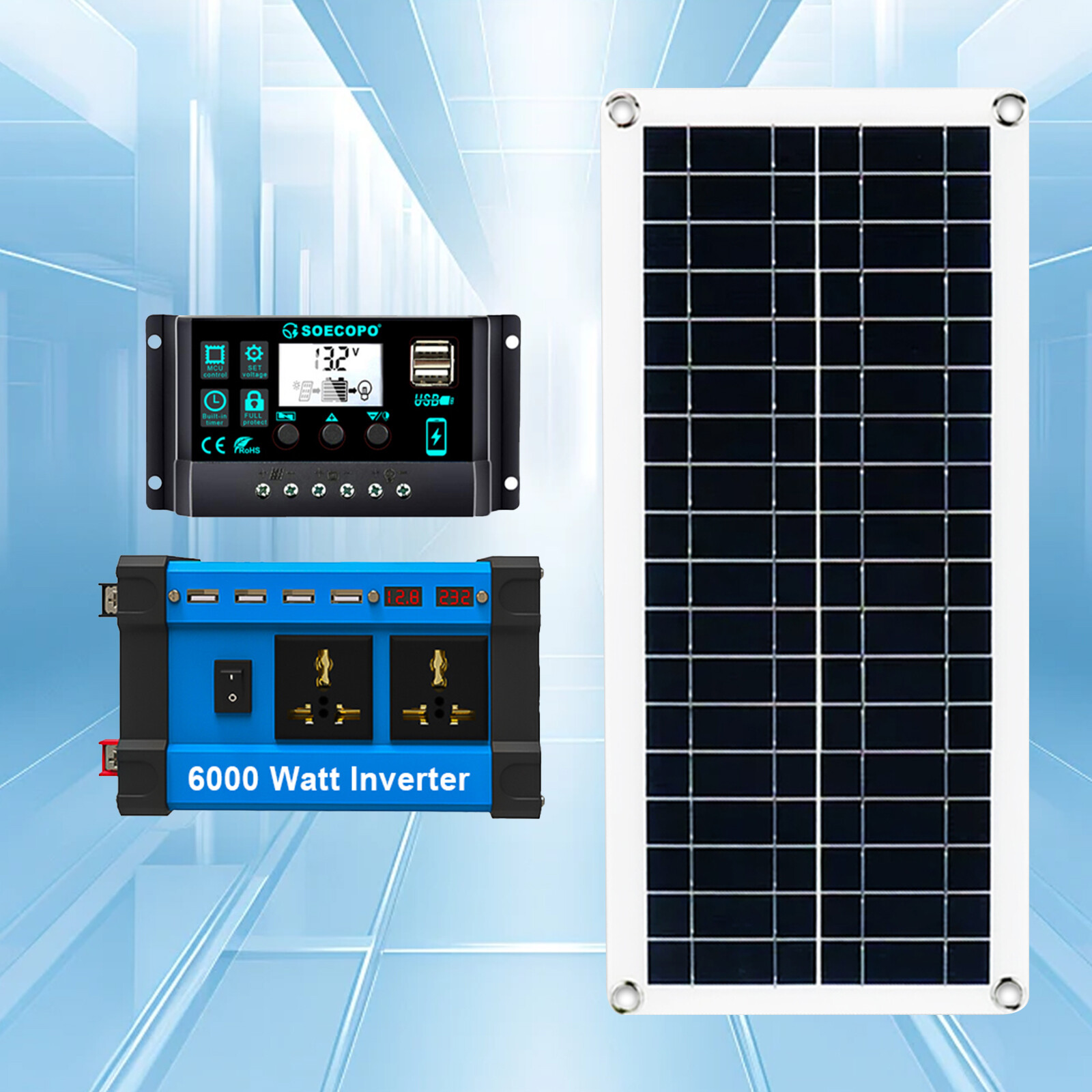 6000W Complete Solar Panel Kit Solar Power Generator 100A Home 110V/220V System