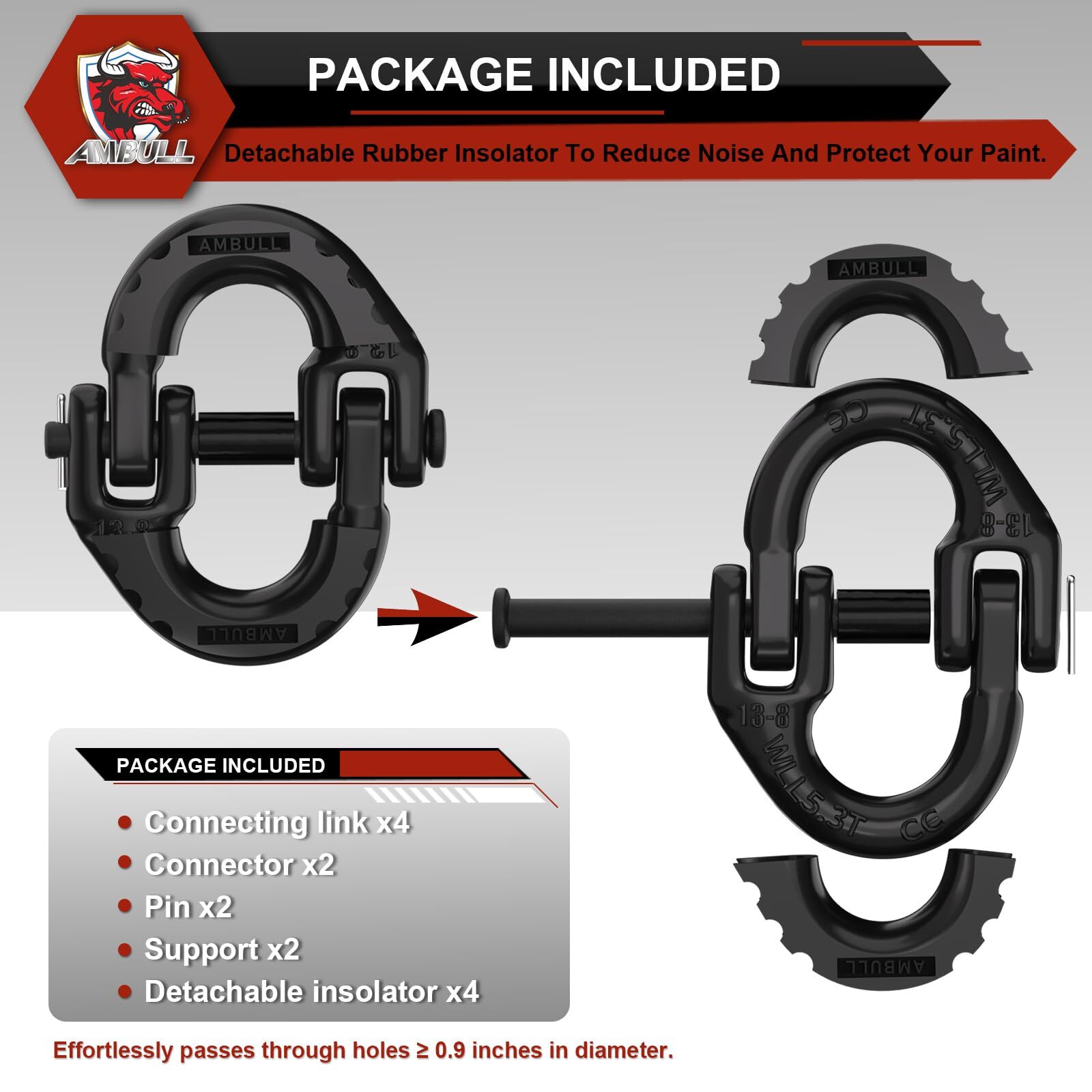 2 Pack 1/2″ Safety Chain Connector Link, G80 Tow Hitch Hammerlock (Black)