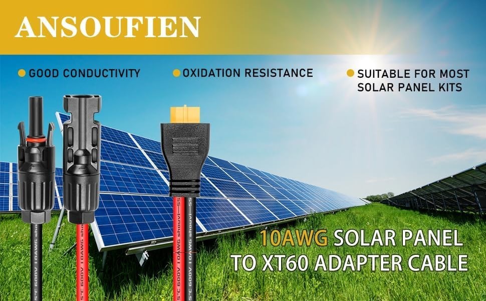 Solar Panel Connector to XT60 Connector Cable 1FT, 10AWG Solar to XT60 Charge…