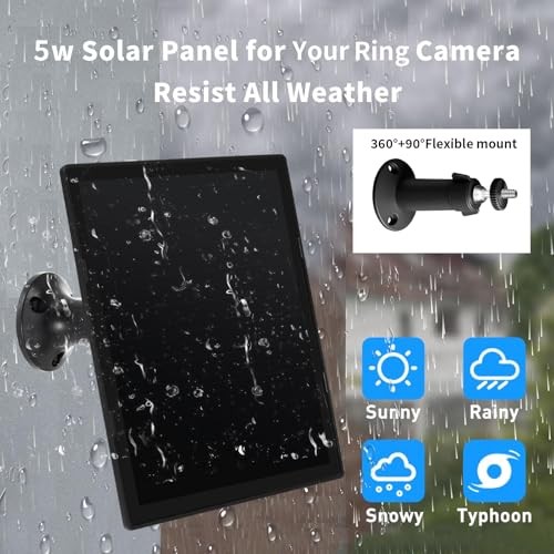 Solar Panel Charger for Ring Camera, Compatible with Ri ng Stick Up Black-1Pack