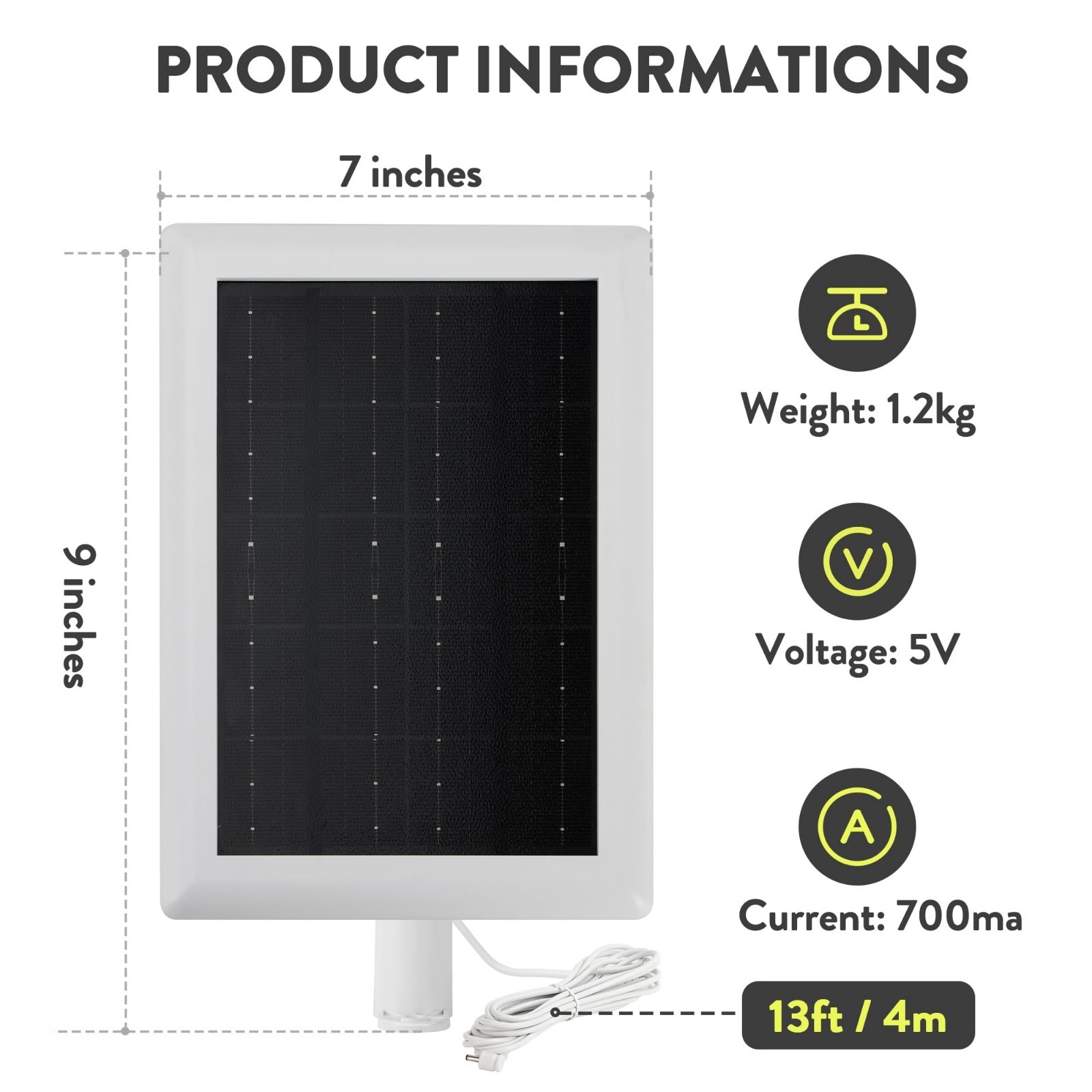 2-Pack 5W Solar Panel Charger with Mount & 12FT Cable for Security Cameras